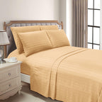 6-Piece Dobby Stripe Printed Bed Sheet Set- Soft as a Hotel Premium Quality
