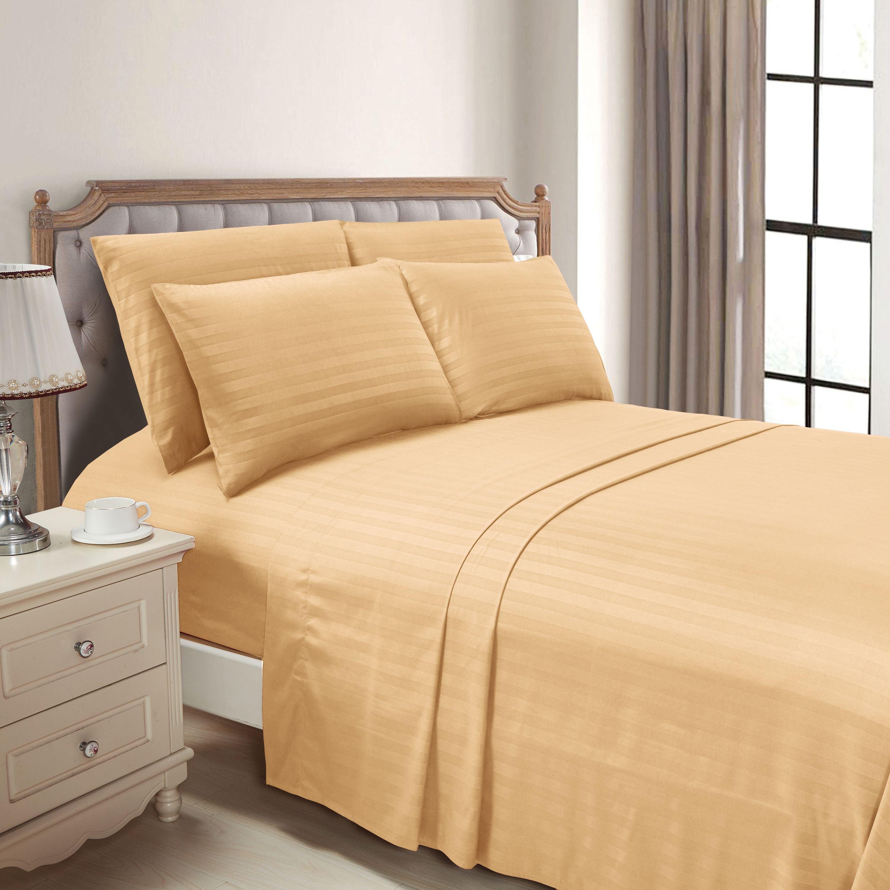 6-Piece Dobby Stripe Printed Bed Sheet Set- Soft as a Hotel Premium Quality