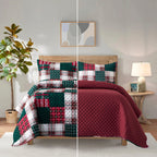 3-Piece Patch Plaid Quilted Reversible Bedspread Coverlet Set