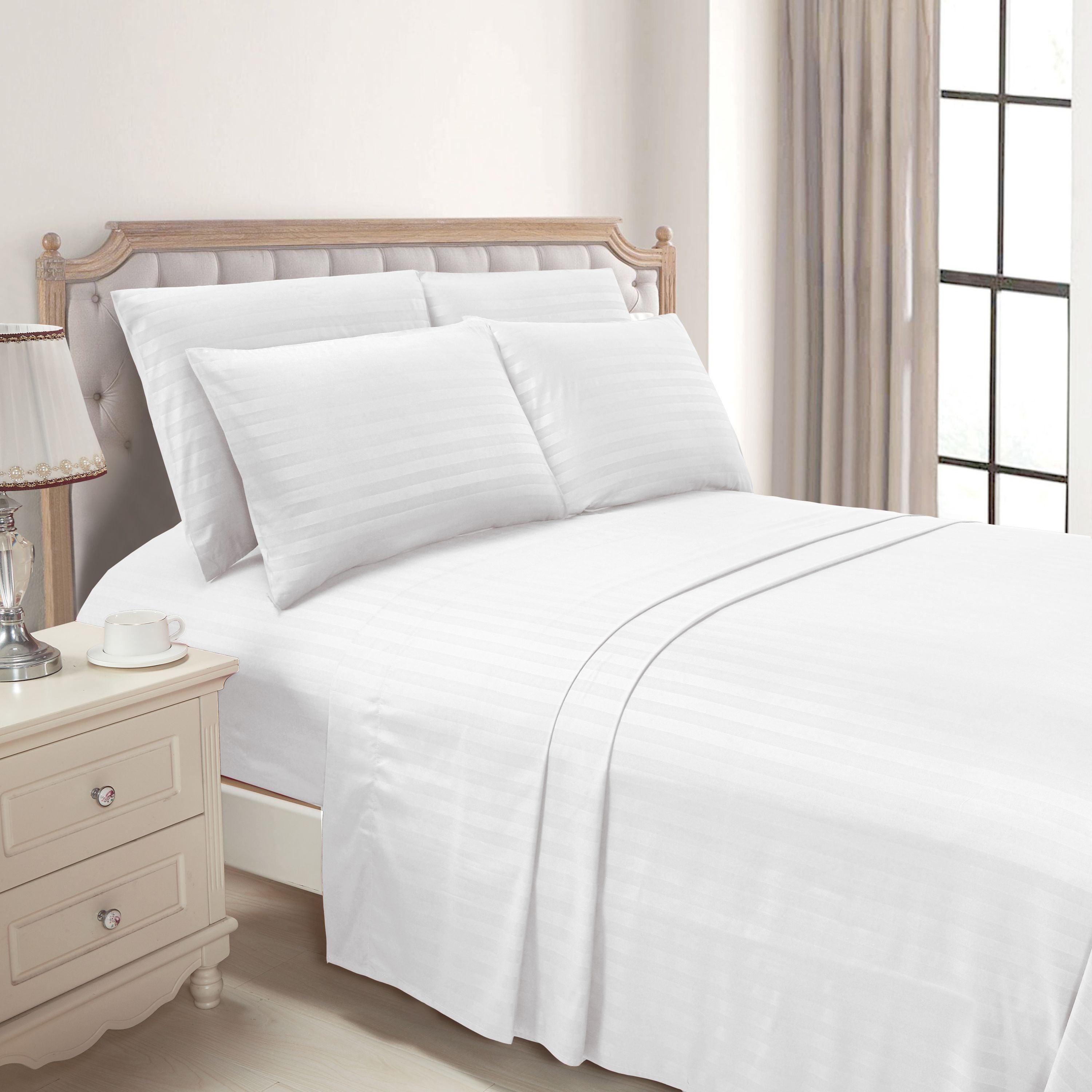 6-Piece Dobby Stripe Printed Bed Sheet Set- Soft as a Hotel Premium Quality