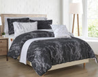 Reversible 10-Piece Marble Print Comforter Set, Includes 6-Piece Sheet Set with Double Sided Storage Pockets