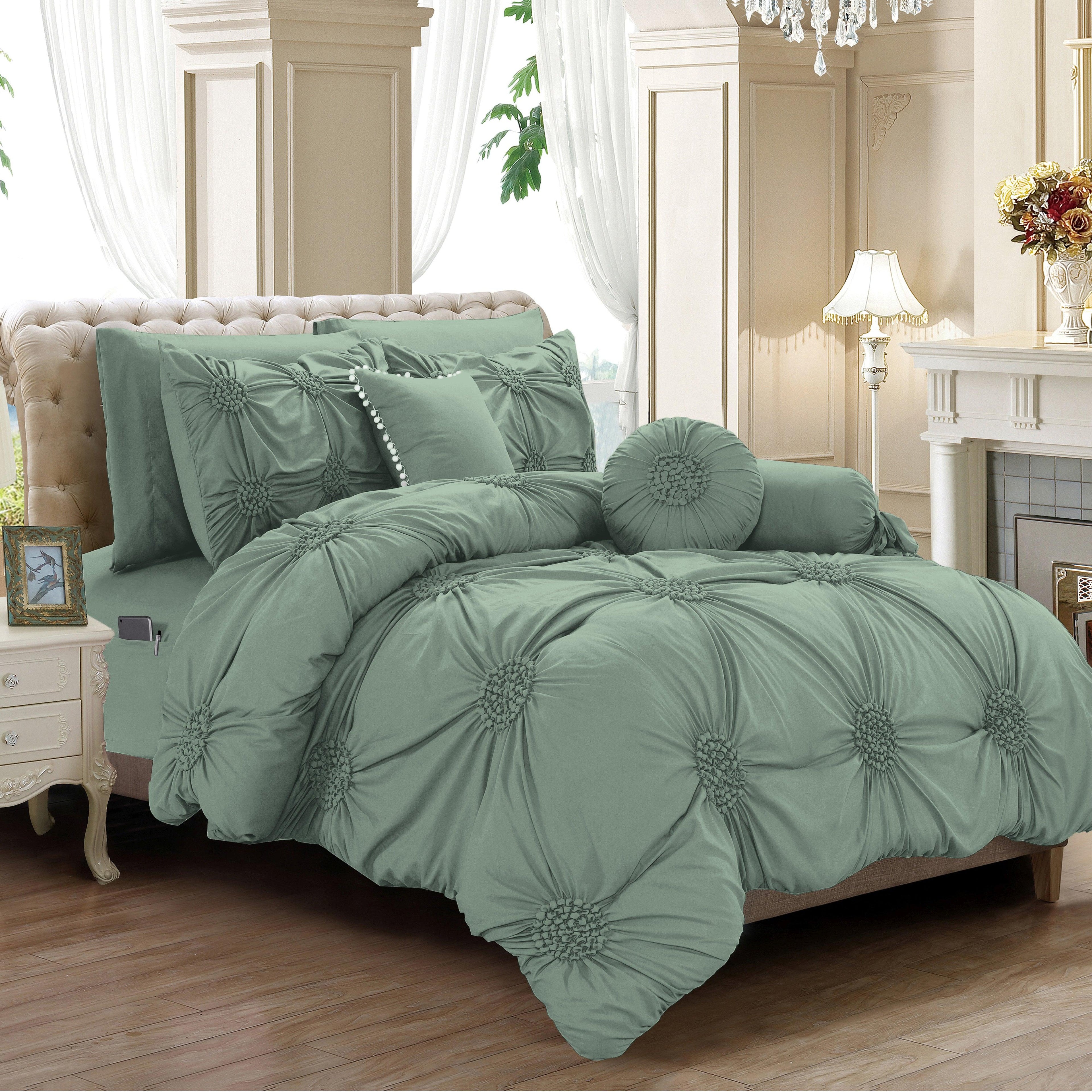 10-Piece Sunflower Comforter Set - Includes 4-Piece Sheet Set with Double Sided Storage Pockets