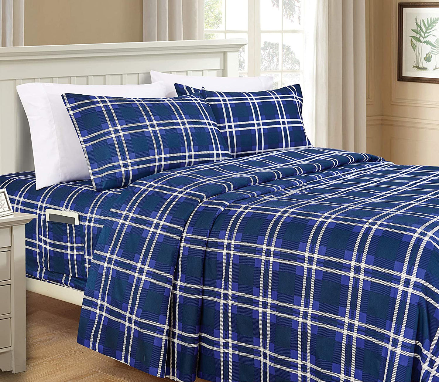 Elegant Comfort 6-Piece Plaid Pattern Bed Sheet Set - Soft as a Hotel Premium Quality