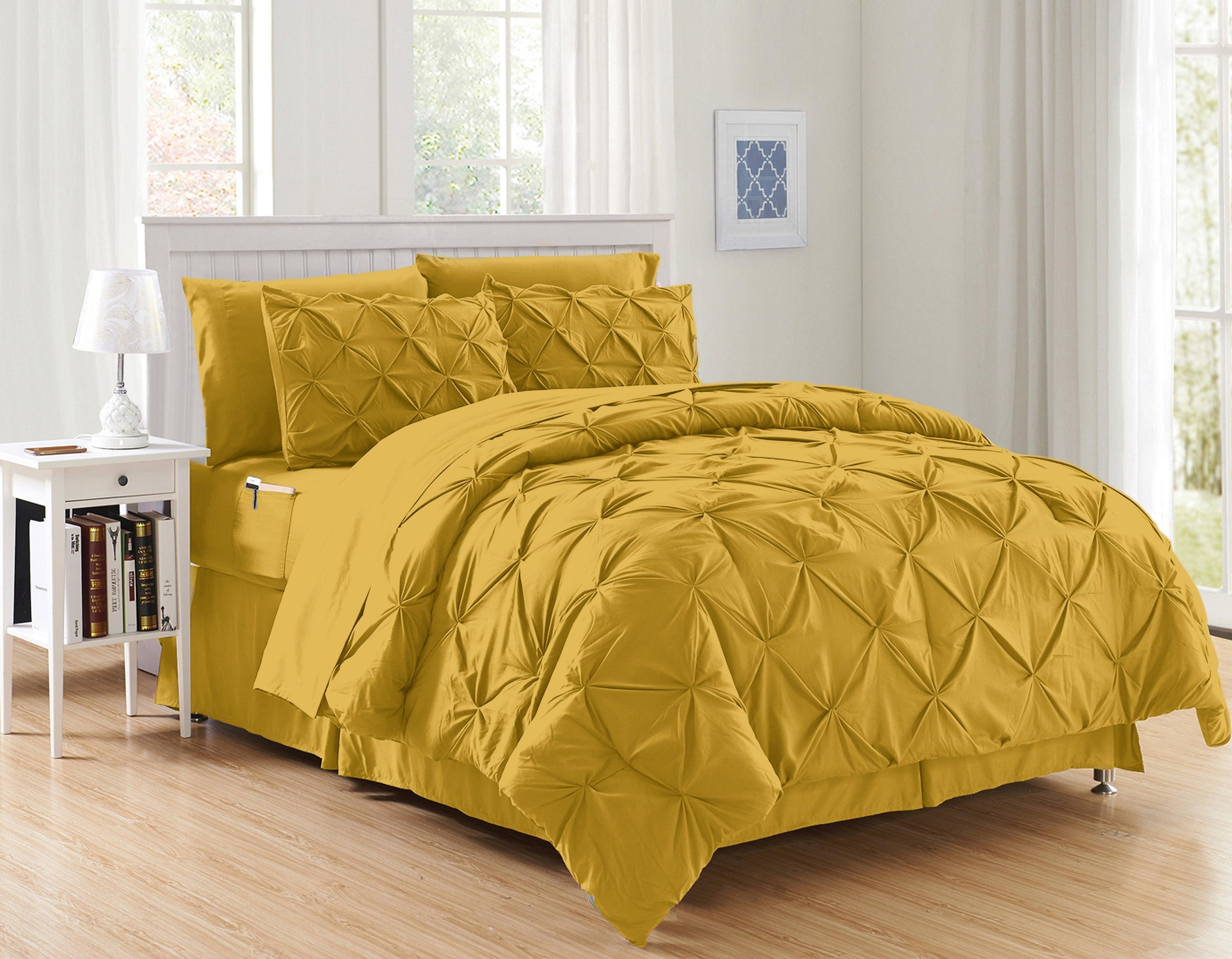 8-Piece Pintuck Pinch Pleated Comforter Set - Includes 4-Piece Sheet Set with Double Sided Storage Pockets