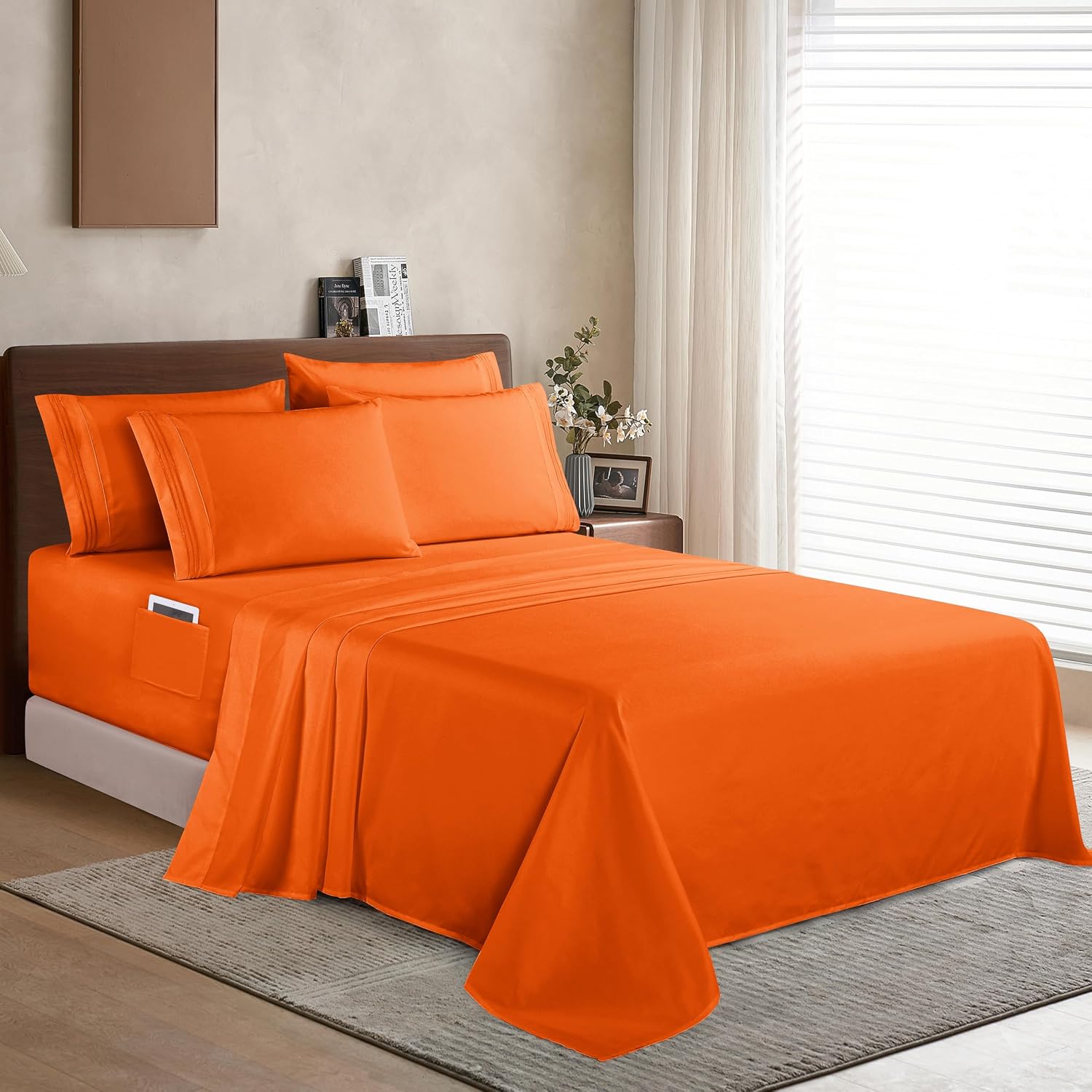 Extra deep Pocket 3 Line Embroidery, 6-Piece Sheet Set