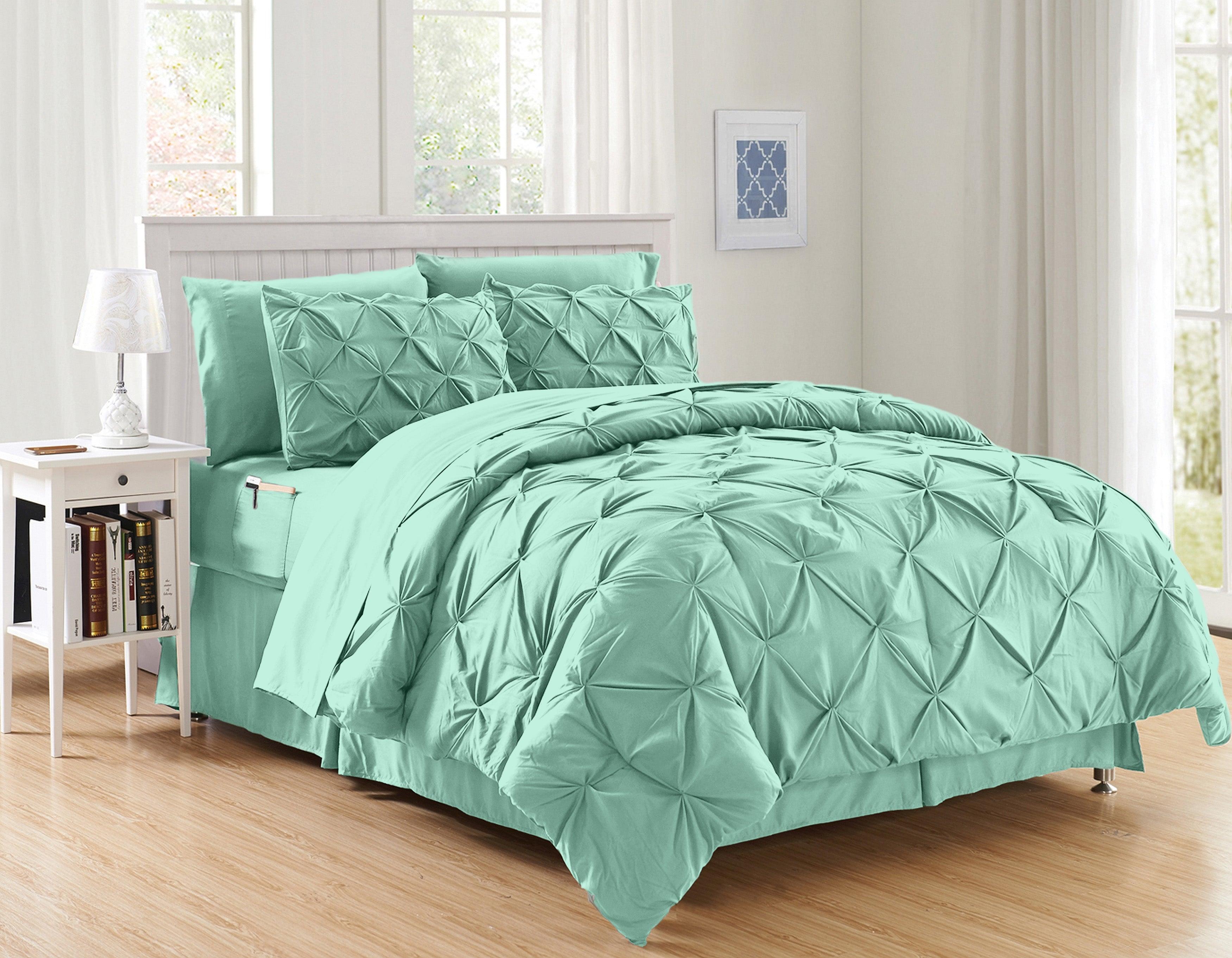 8-Piece Pintuck Pinch Pleated Comforter Set - Includes 4-Piece Sheet Set with Double Sided Storage Pockets
