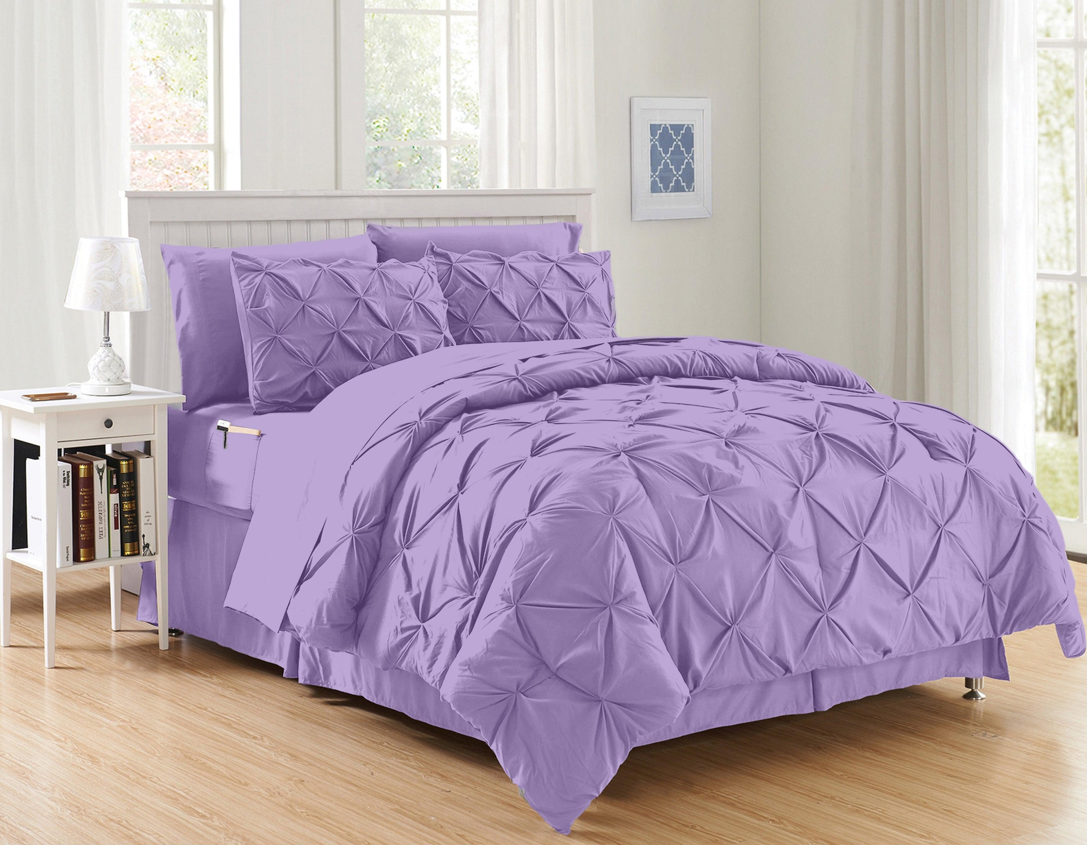 8-Piece Pintuck Pinch Pleated Comforter Set - Includes 4-Piece Sheet Set with Double Sided Storage Pockets