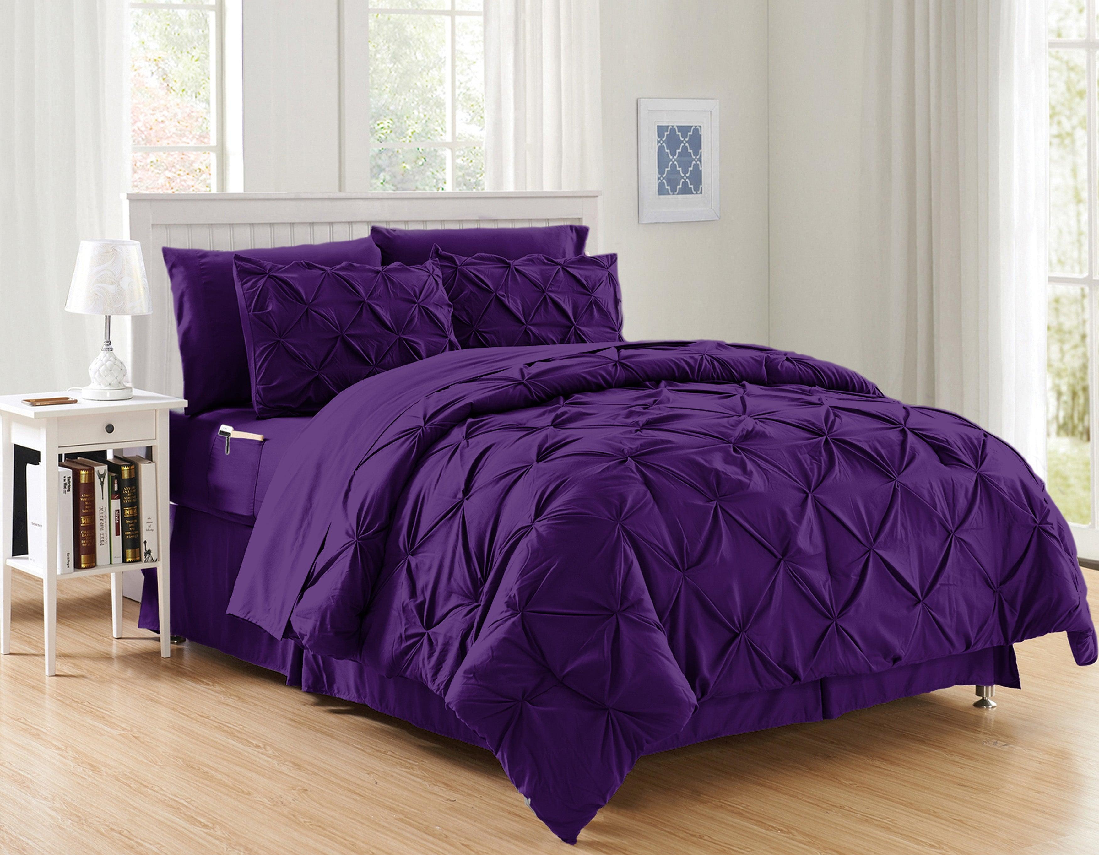 8-Piece Pintuck Pinch Pleated Comforter Set - Includes 4-Piece Sheet Set with Double Sided Storage Pockets