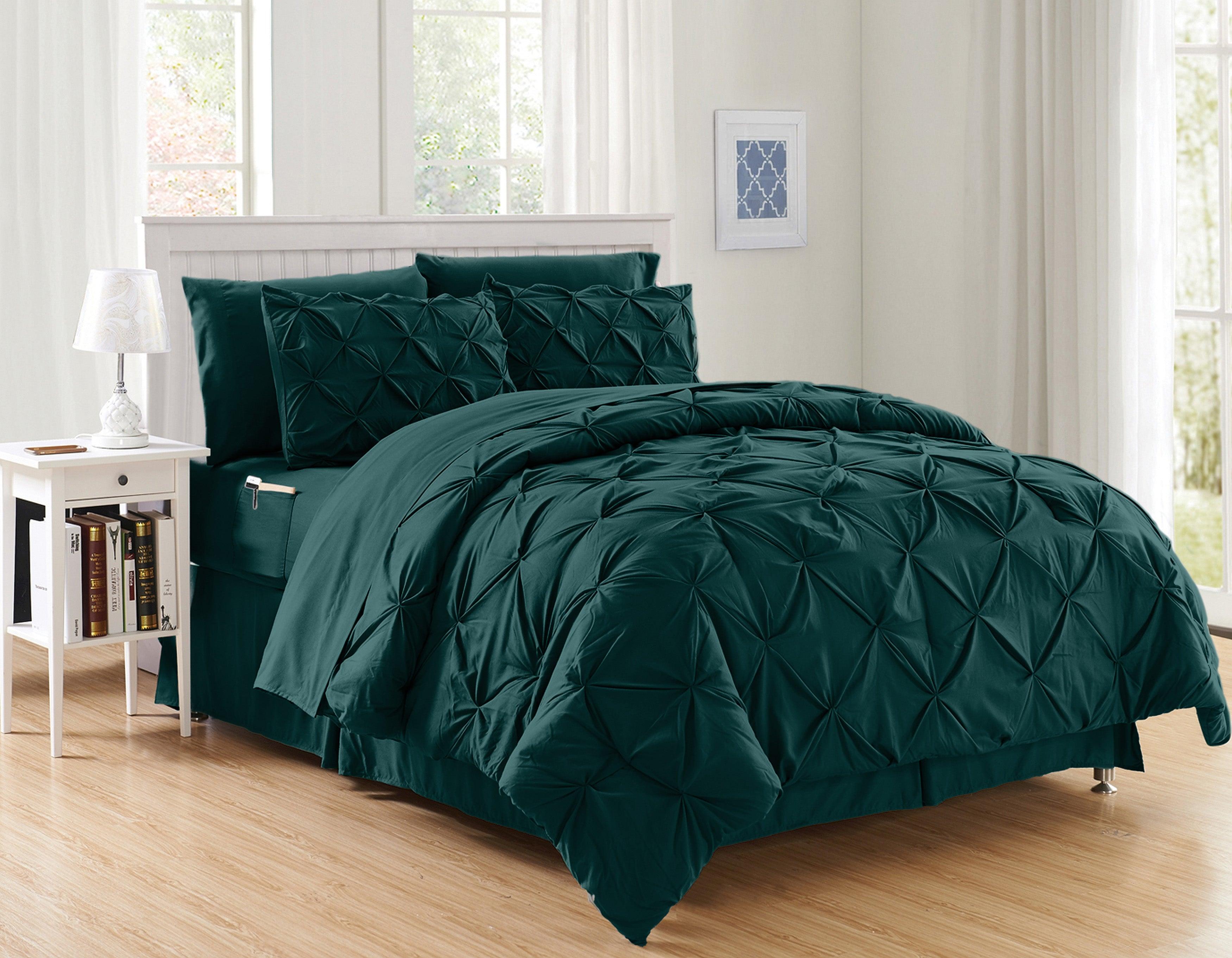 8-Piece Pintuck Pinch Pleated Comforter Set - Includes 4-Piece Sheet Set with Double Sided Storage Pockets