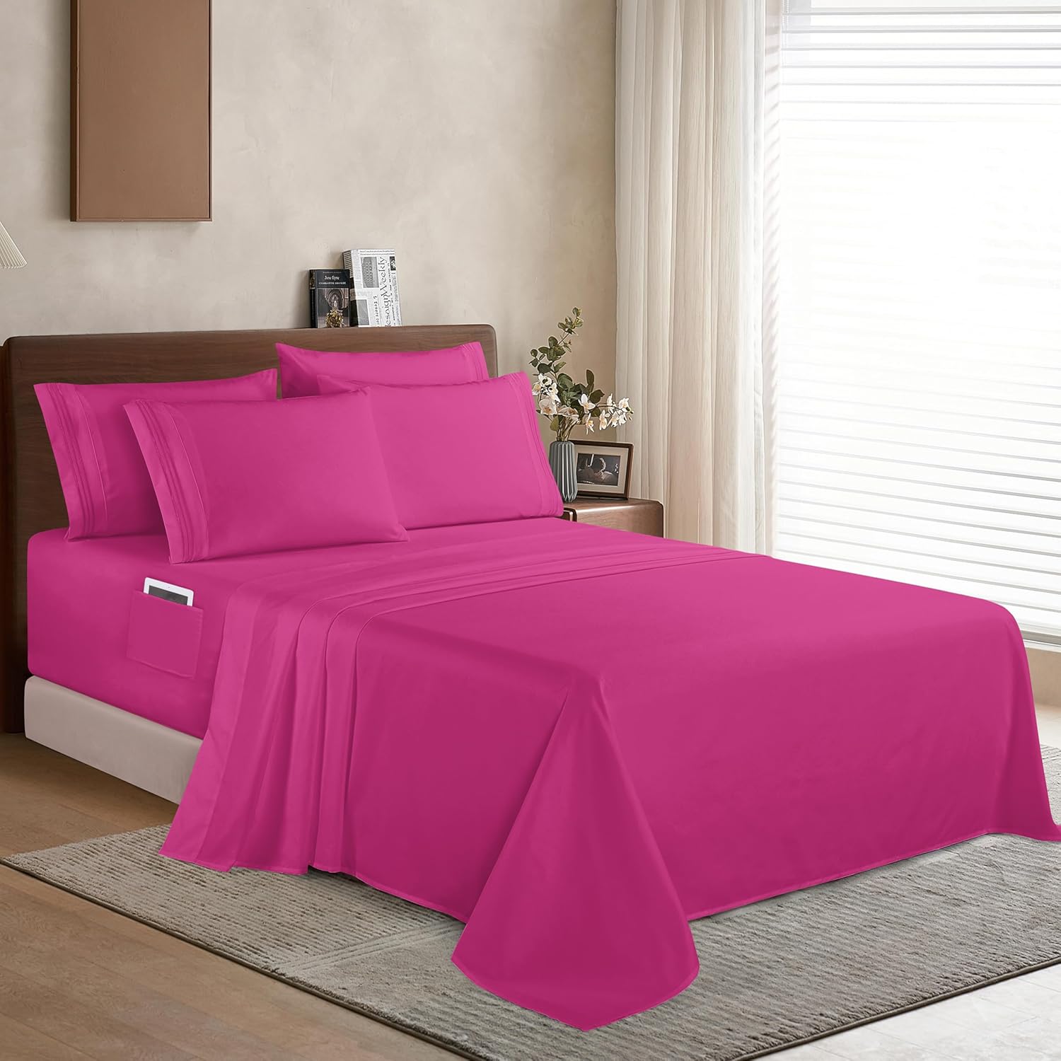 Extra deep Pocket 3 Line Embroidery, 6-Piece Sheet Set