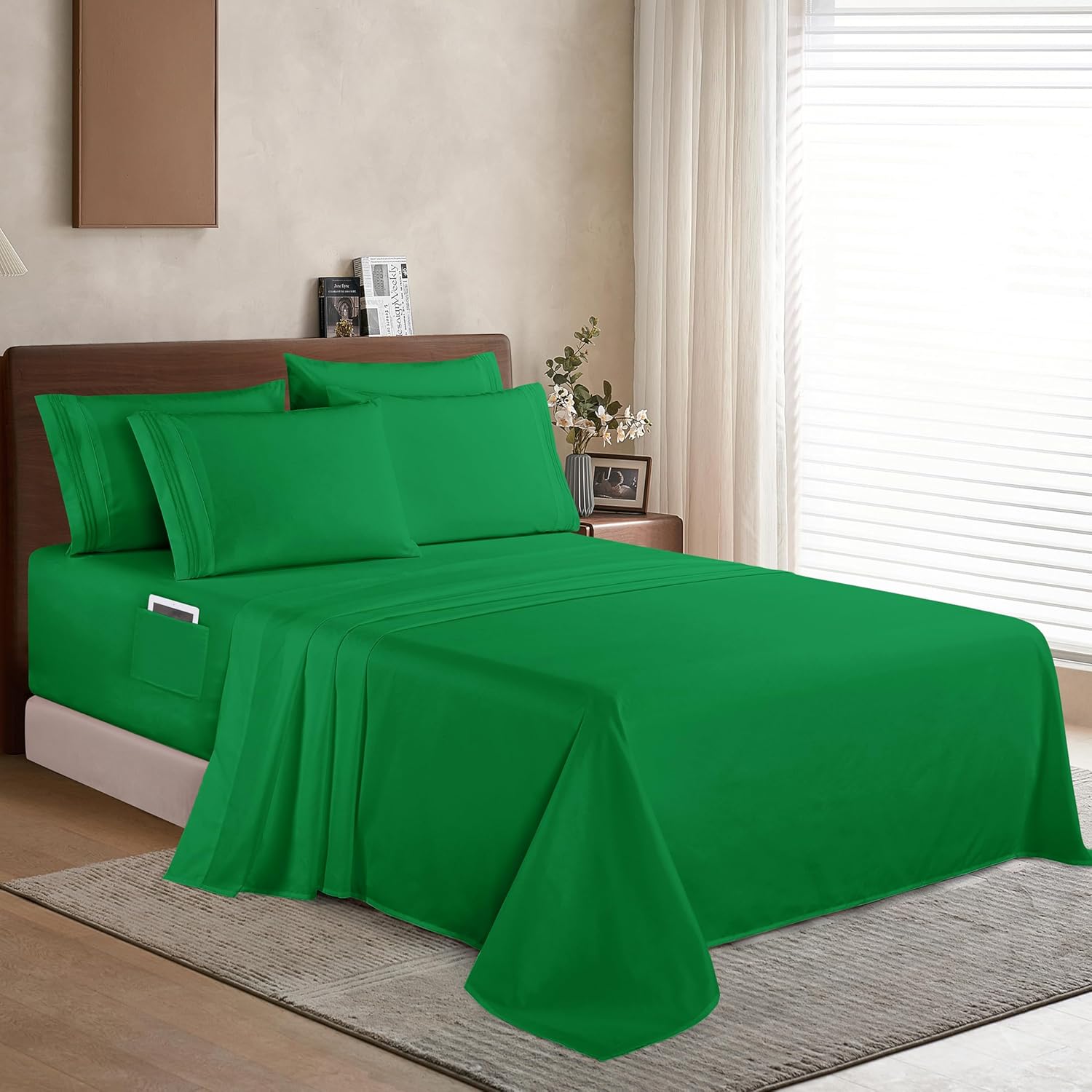 Extra deep Pocket 3 Line Embroidery, 6-Piece Sheet Set