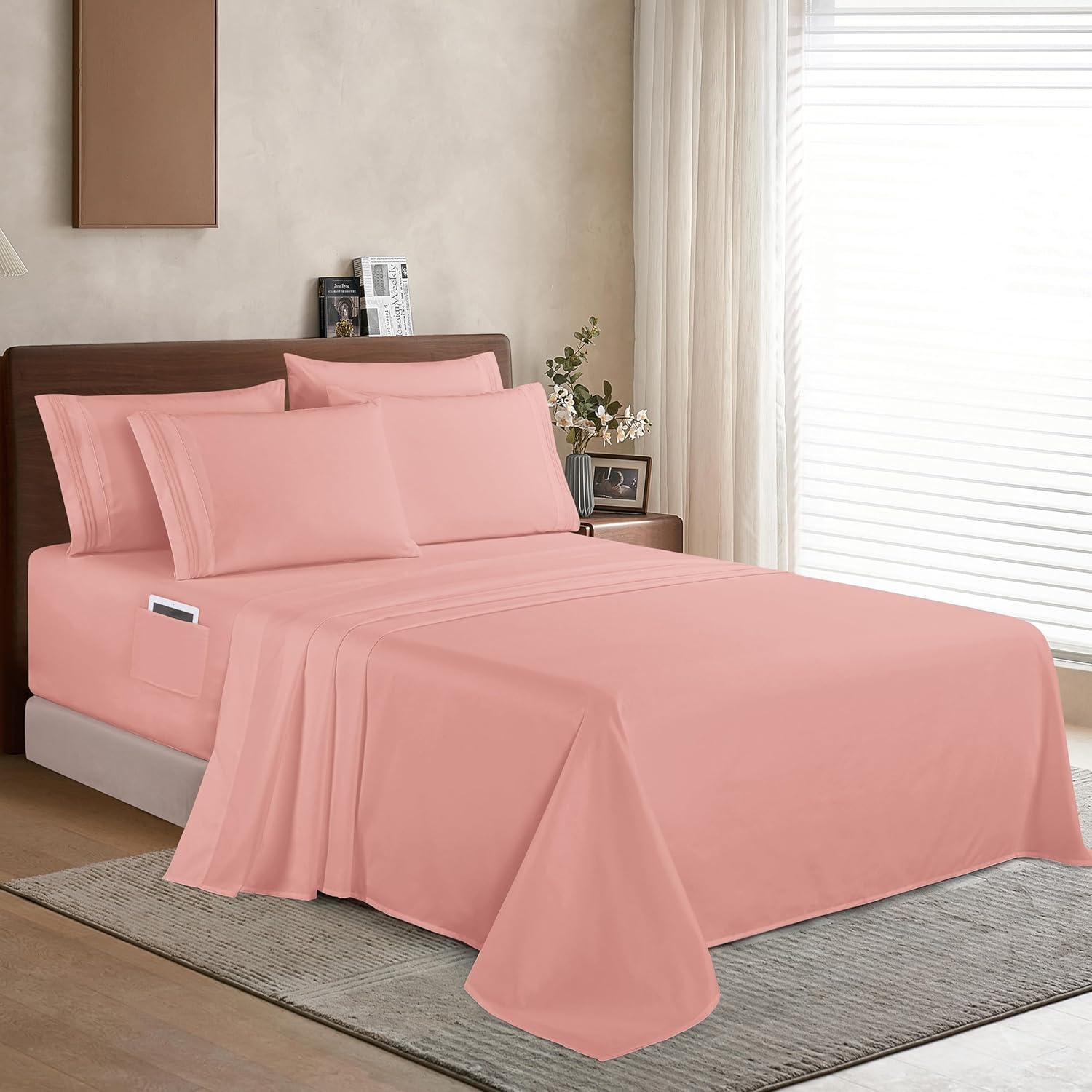 Extra deep Pocket 3 Line Embroidery, 6-Piece Sheet Set