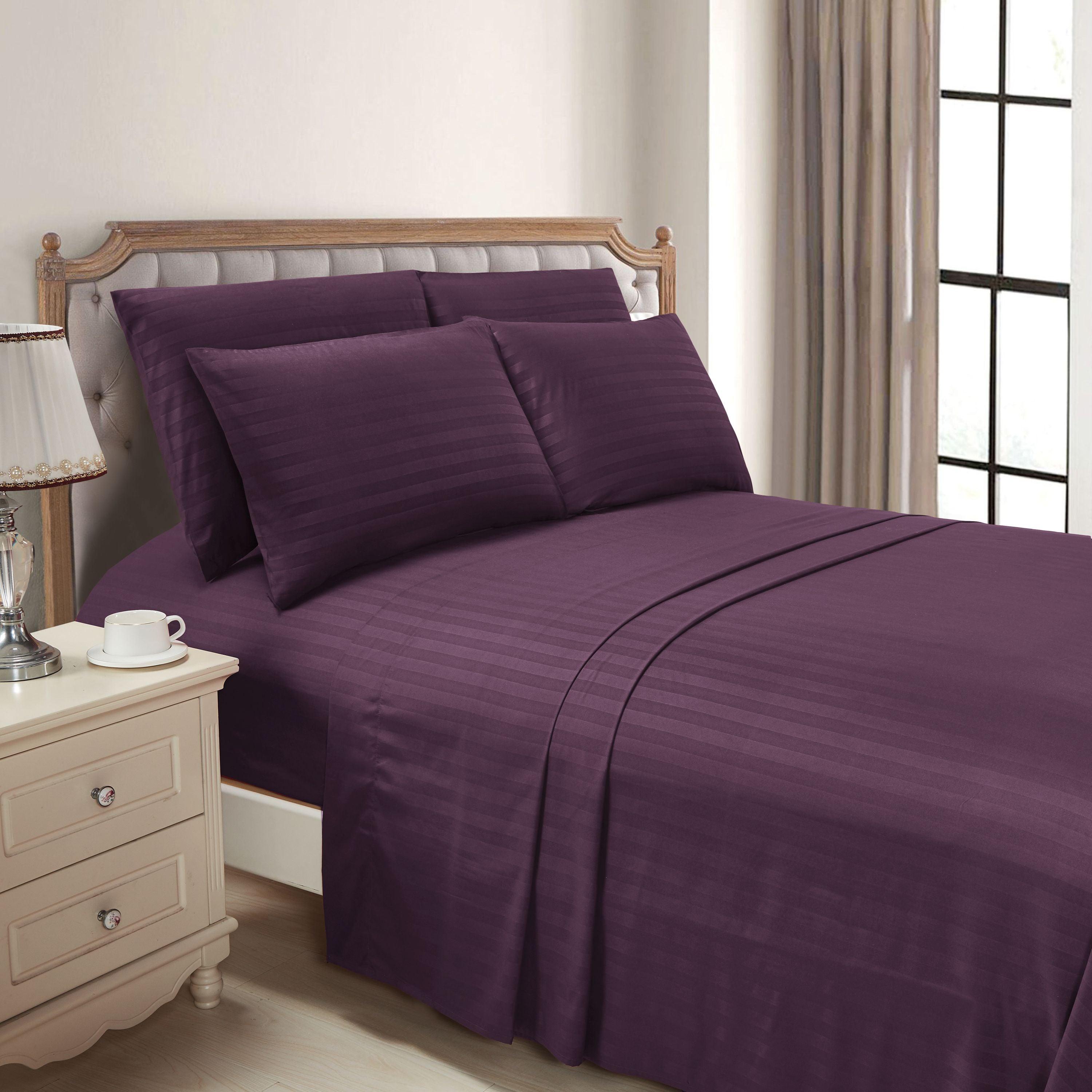6-Piece Dobby Stripe Printed Bed Sheet Set- Soft as a Hotel Premium Quality