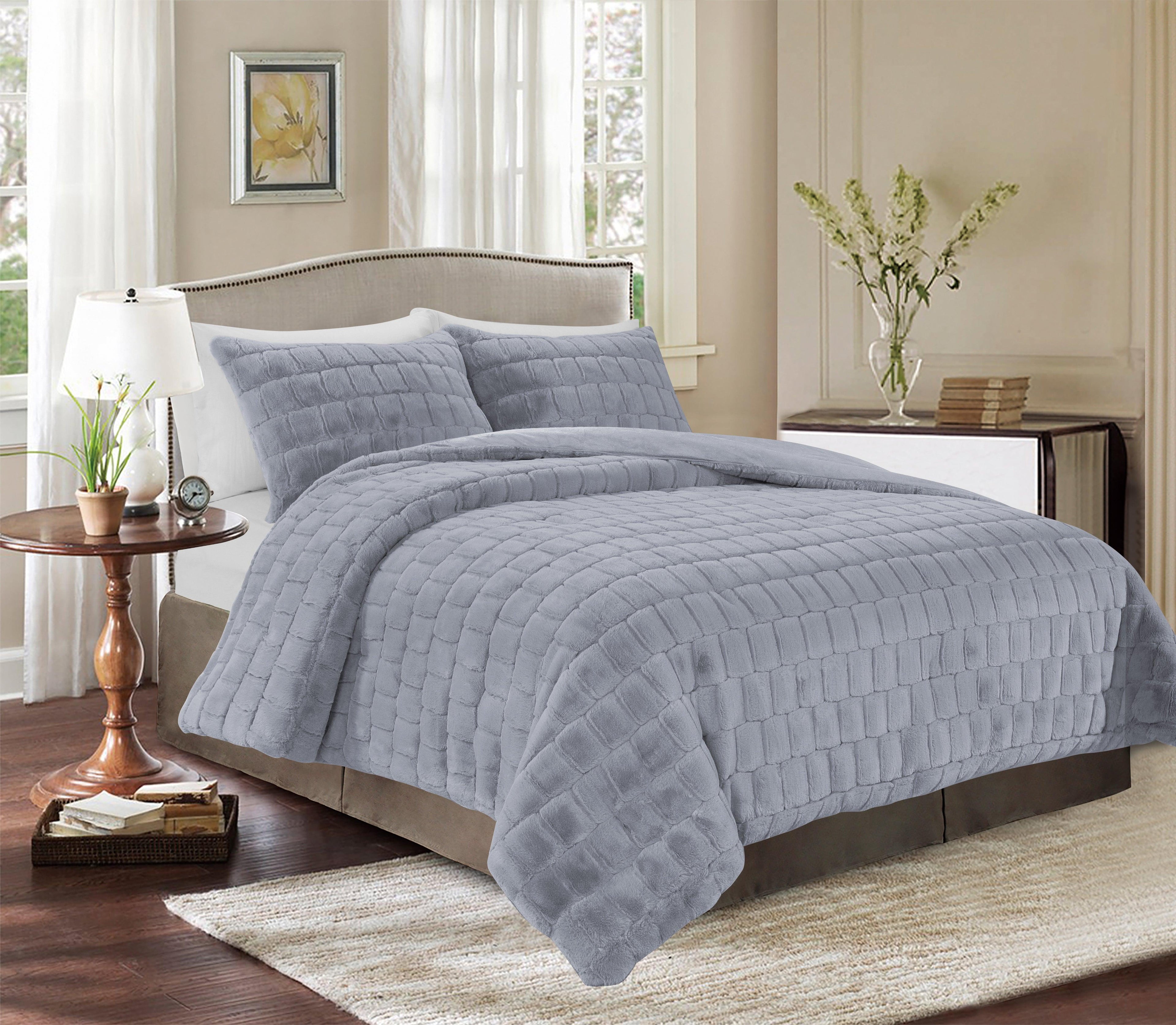 Fluffy 3-Piece Faux Rabbit Fur Comforter Set