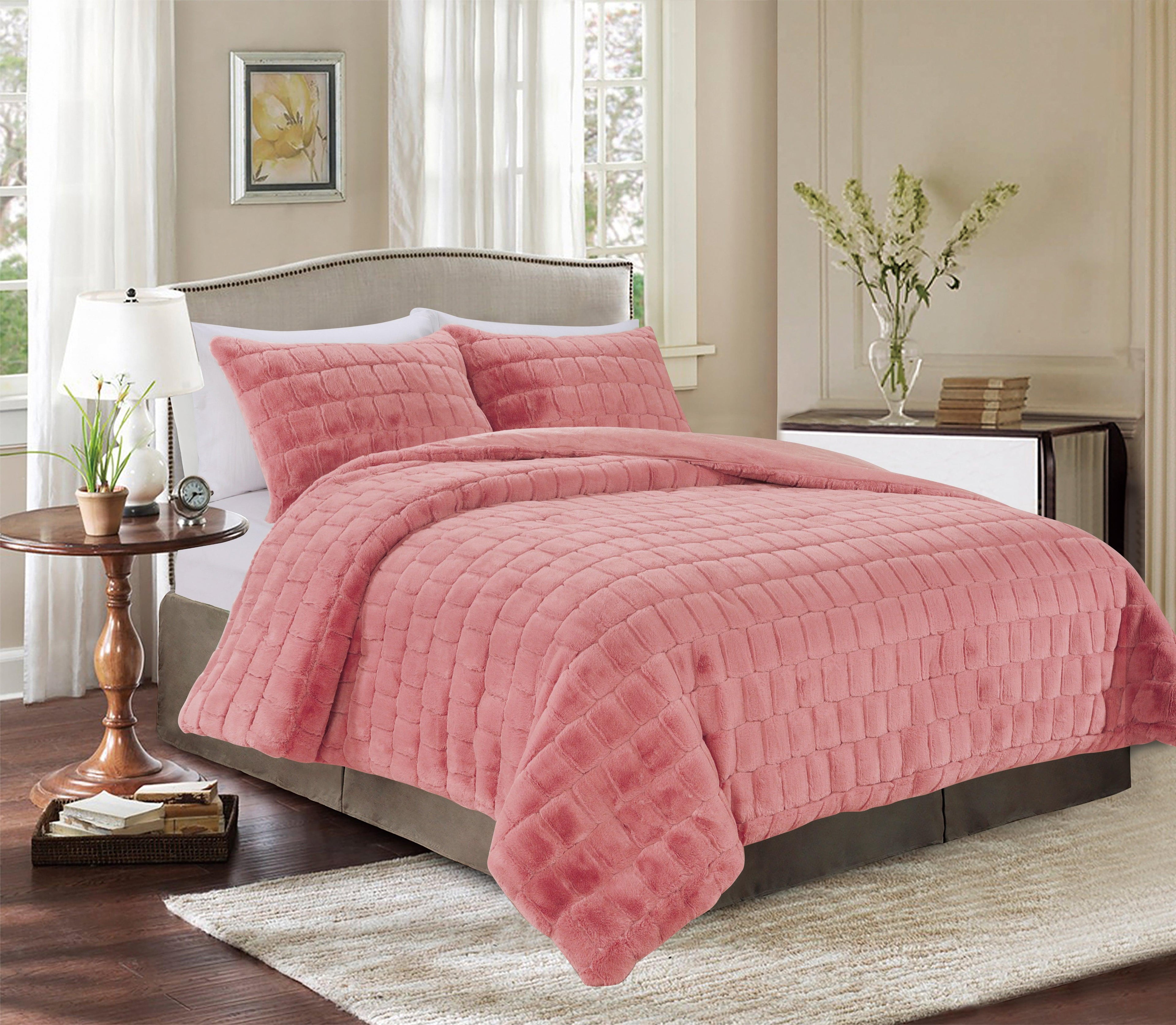 Fluffy 3-Piece Faux Rabbit Fur Comforter Set