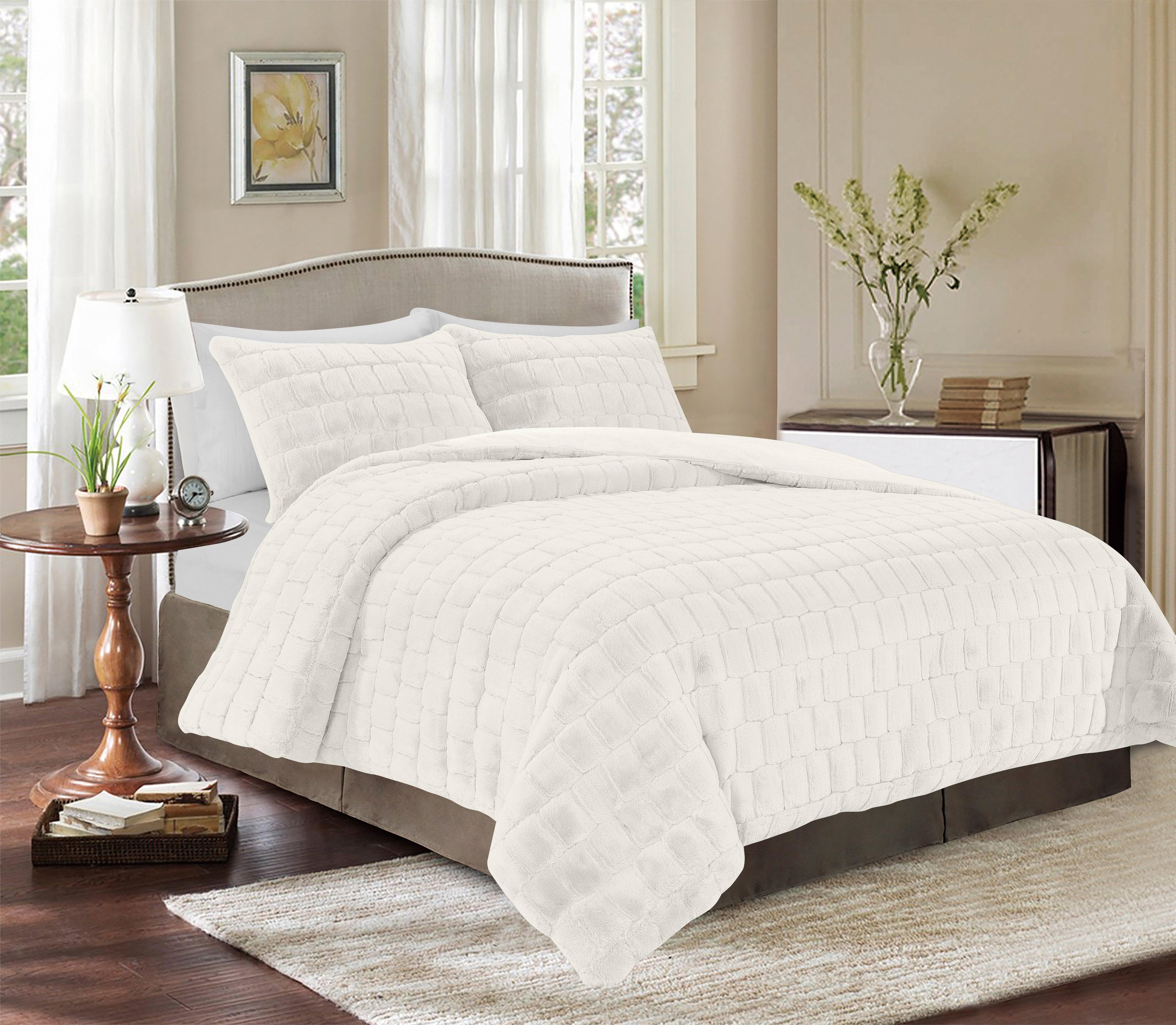 Fluffy 3-Piece Faux Rabbit Fur Comforter Set