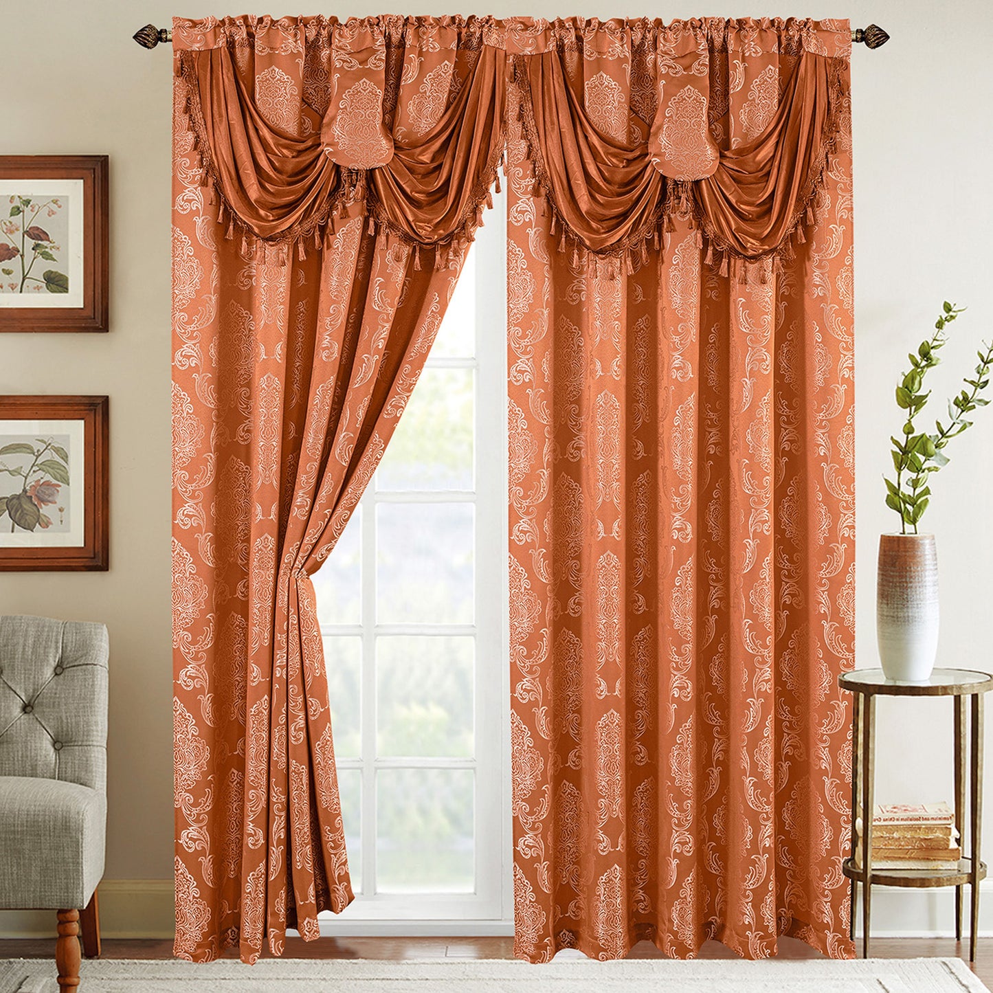 Elegant Comfort Set of 2 Deyia Jacquard Look Curtain Panels - 54" W x 84" L