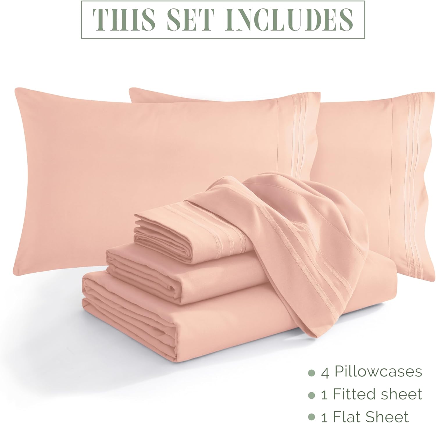 Extra deep Pocket 3 Line Embroidery, 6-Piece Sheet Set