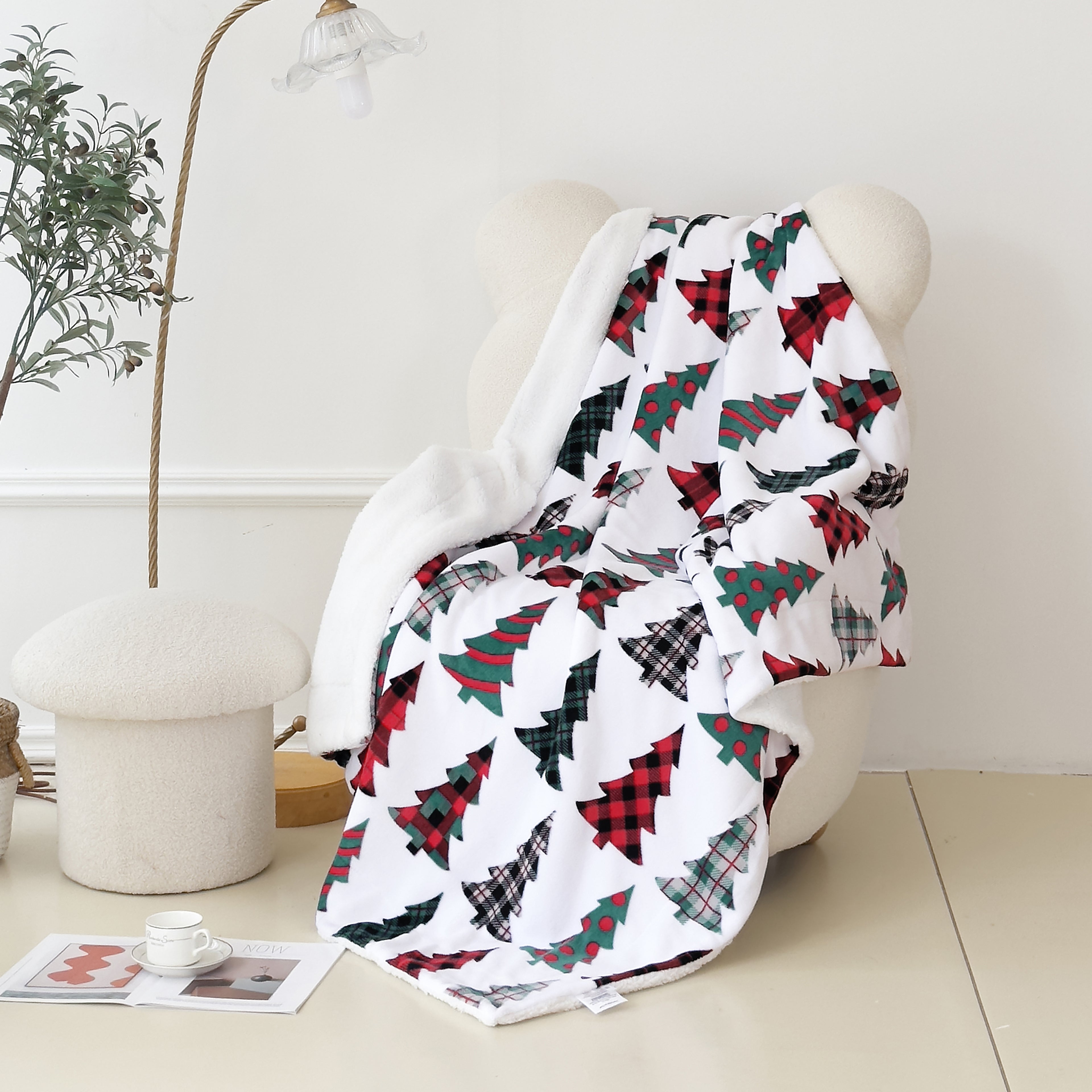 Christmas Sherpa Throw with Flannel Fleece - 50 x 60 inches