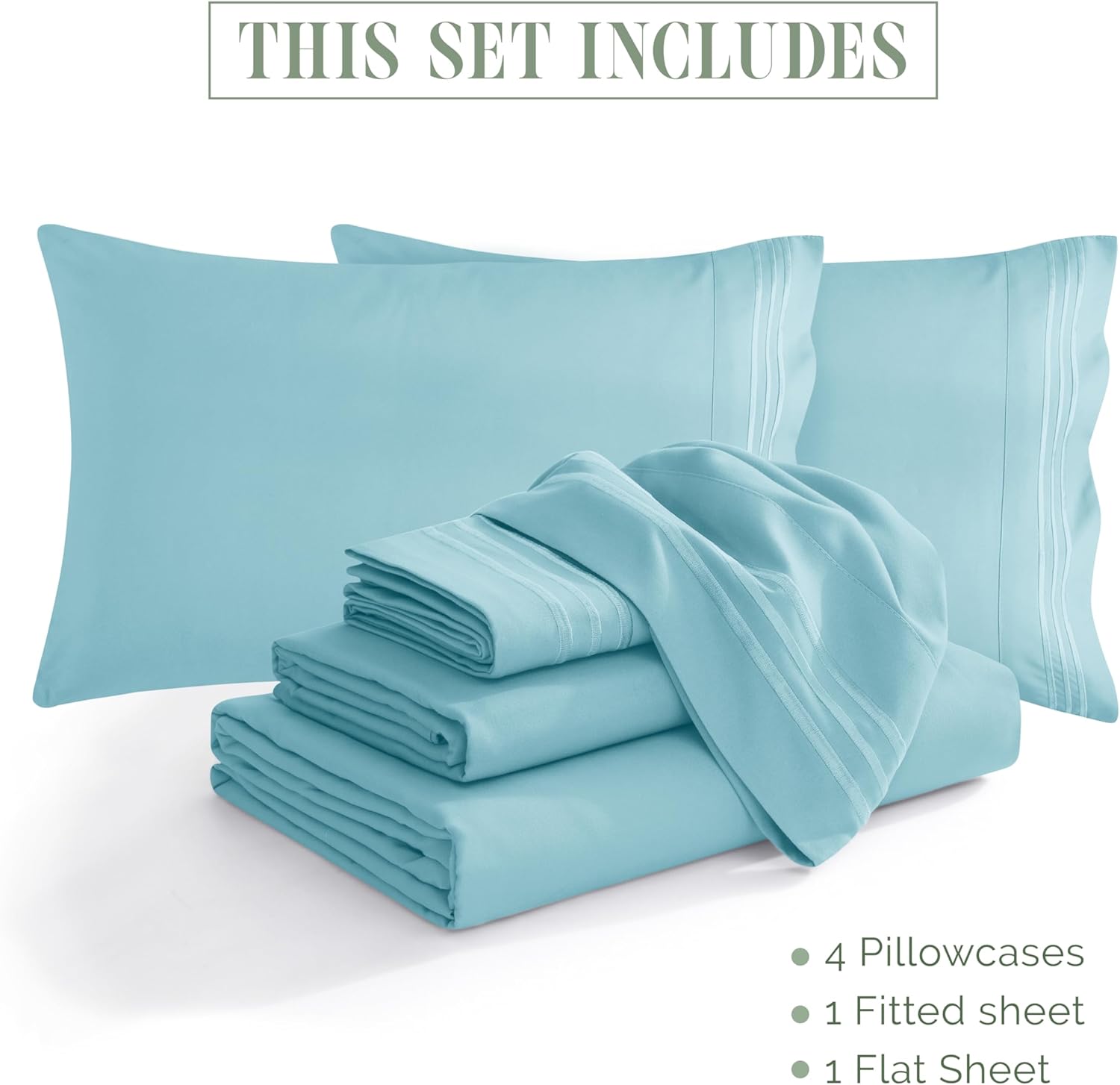 Extra deep Pocket 3 Line Embroidery, 6-Piece Sheet Set