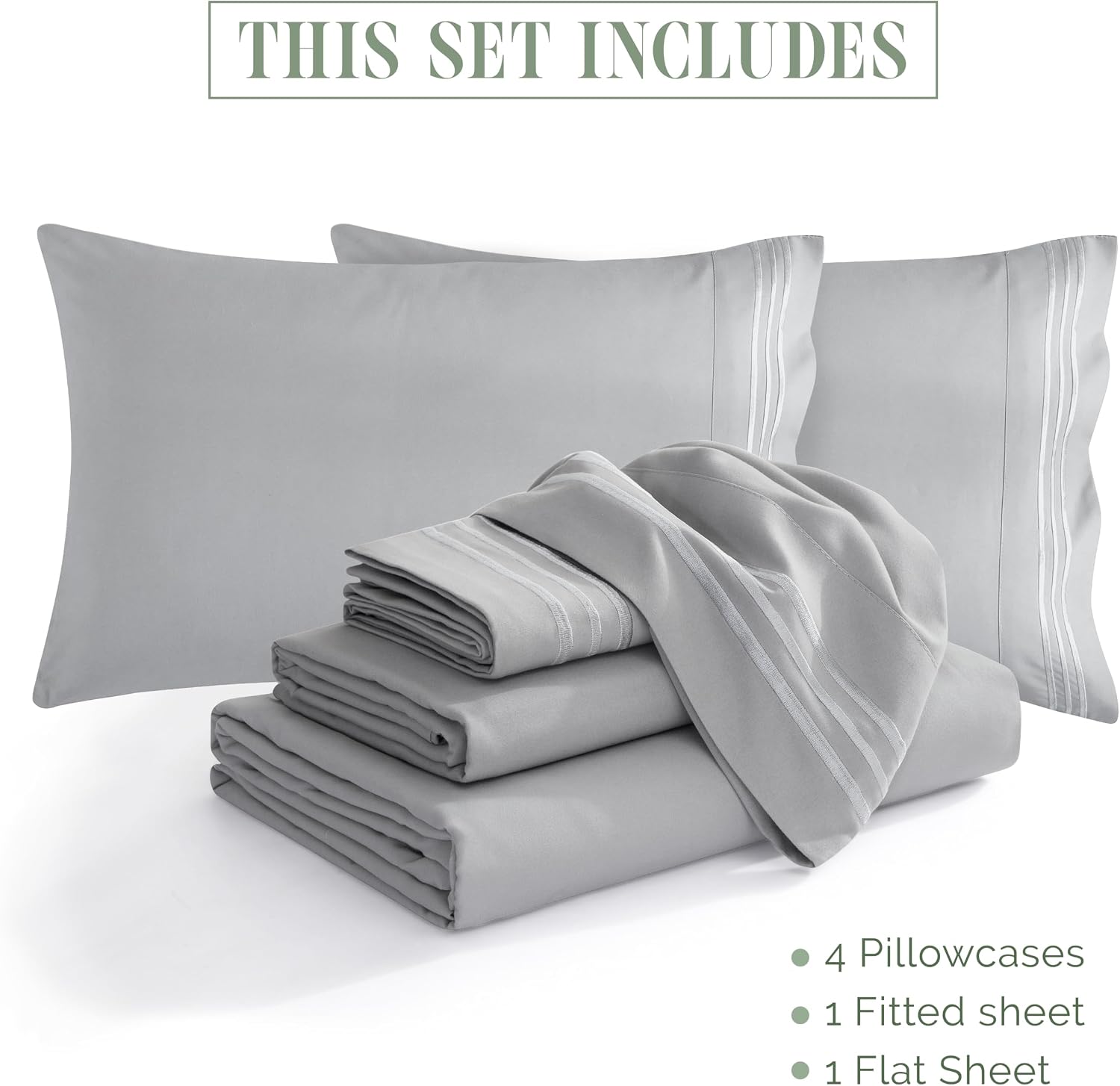 Extra deep Pocket 3 Line Embroidery, 6-Piece Sheet Set