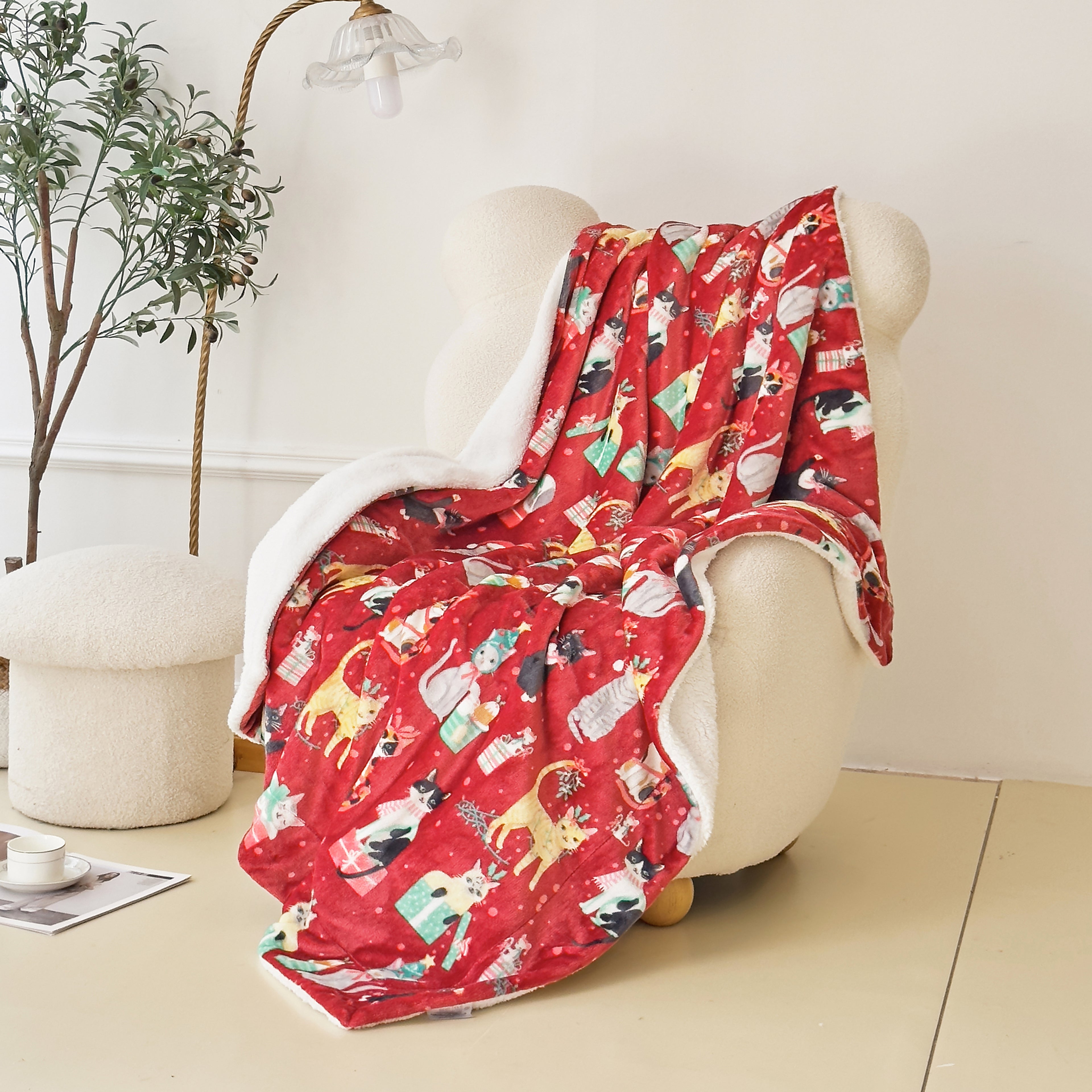 Christmas Sherpa Throw with Flannel Fleece - 50 x 60 inches