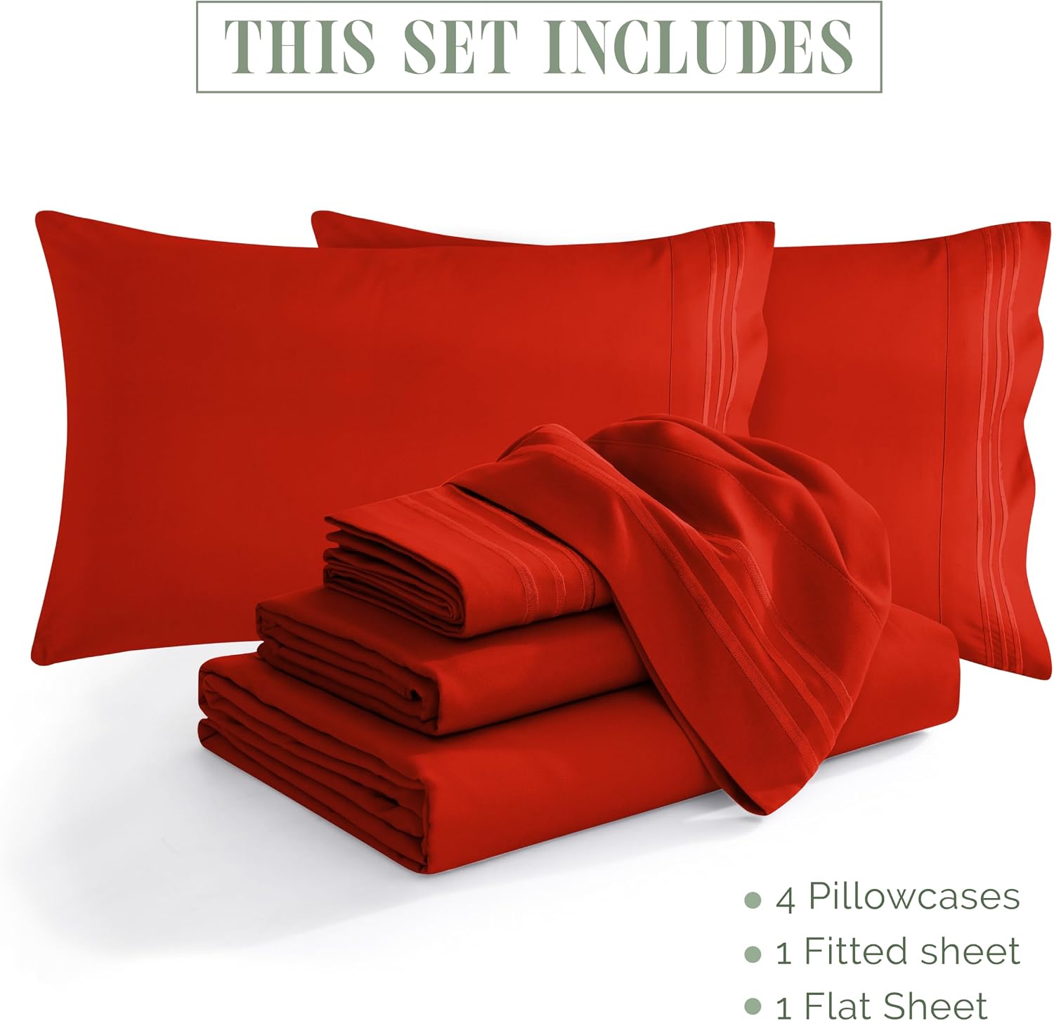Extra deep Pocket 3 Line Embroidery, 6-Piece Sheet Set