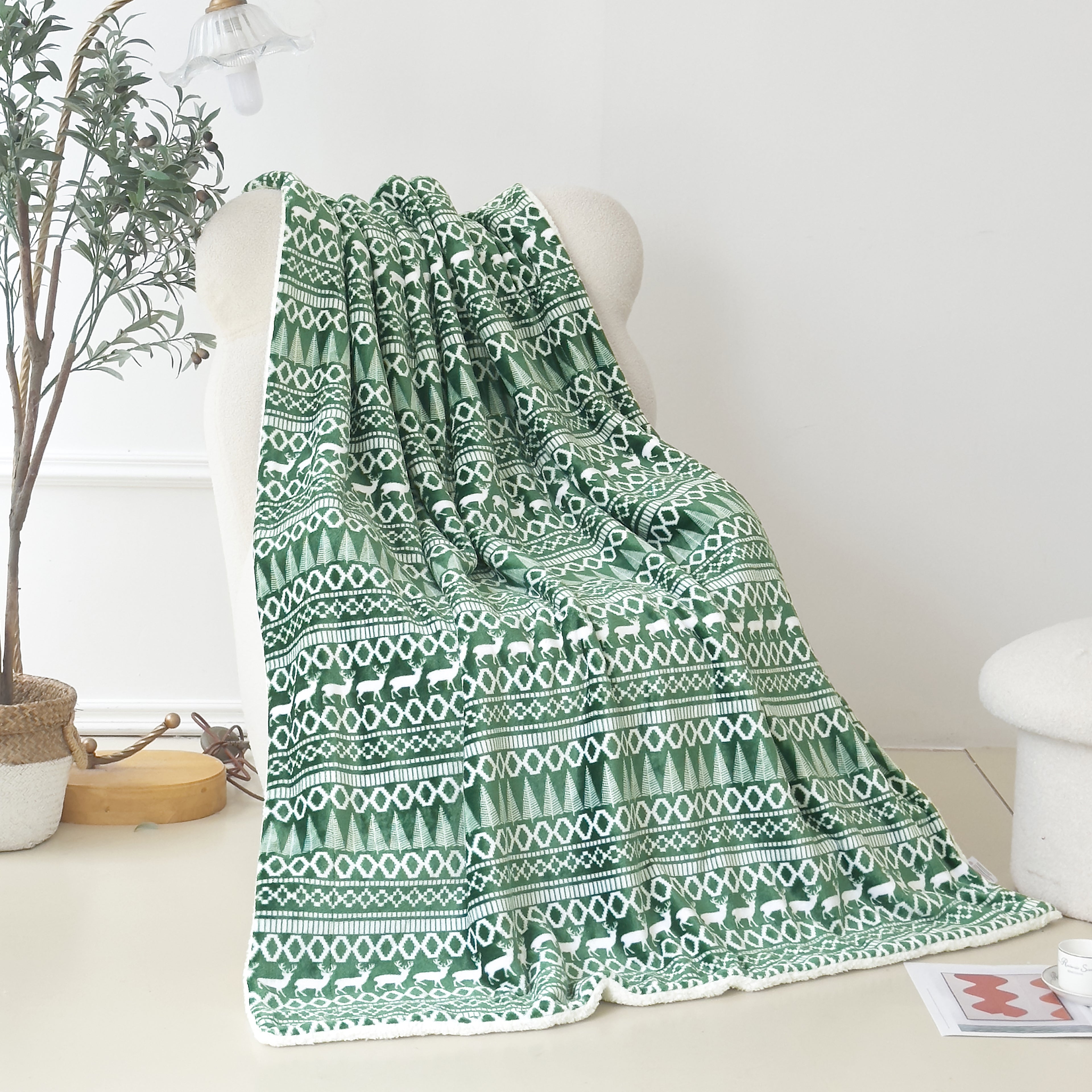 Christmas Sherpa Throw with Flannel Fleece - 50 x 60 inches