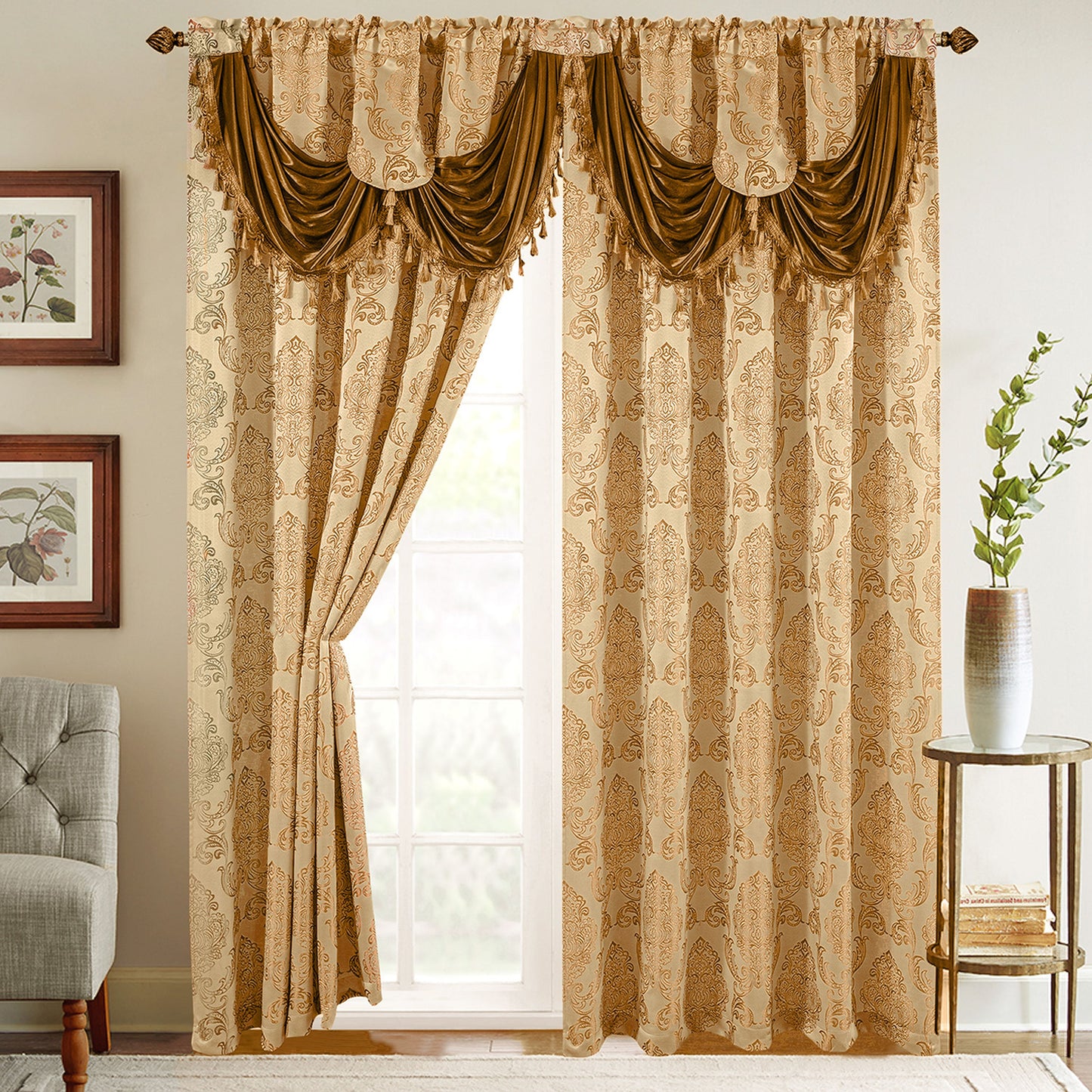 Elegant Comfort Set of 2 Deyia Jacquard Look Curtain Panels - 54" W x 84" L