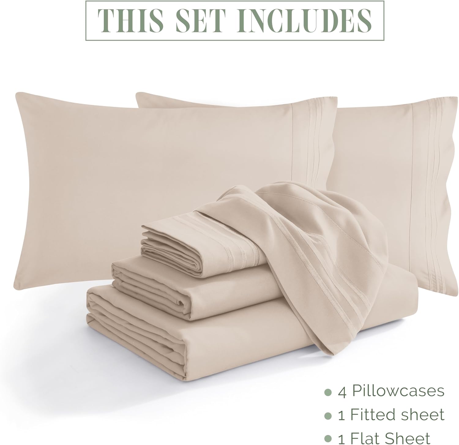 Extra deep Pocket 3 Line Embroidery, 6-Piece Sheet Set