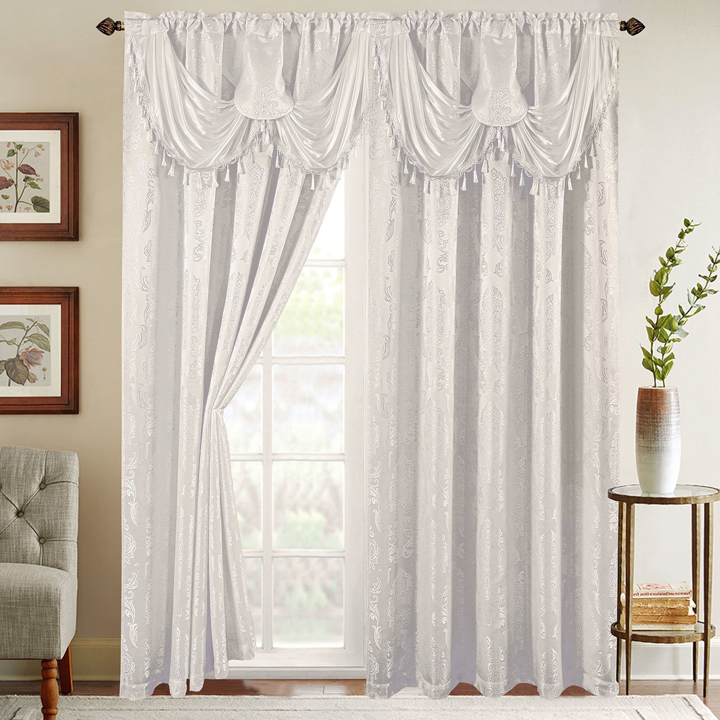 Elegant Comfort Set of 2 Deyia Jacquard Look Curtain Panels - 54" W x 84" L