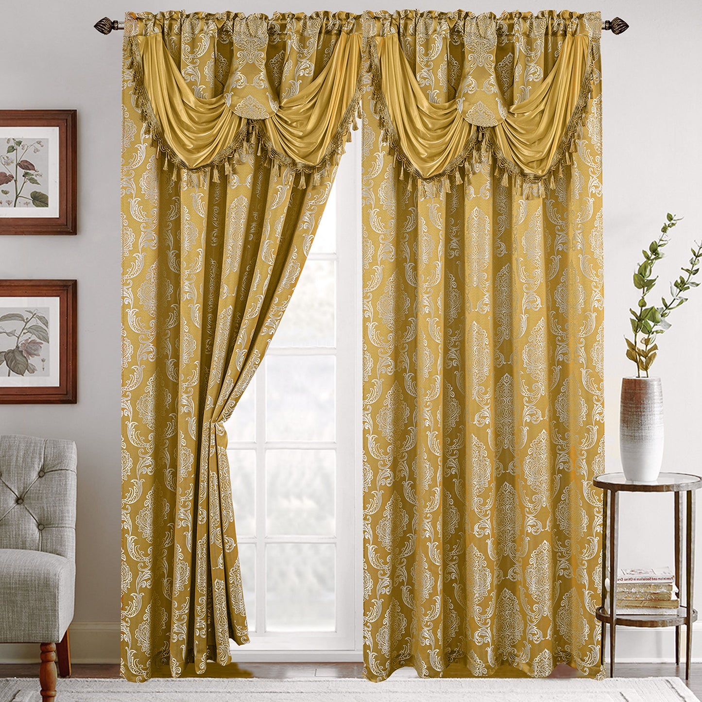 Elegant Comfort Set of 2 Deyia Jacquard Look Curtain Panels - 54" W x 84" L