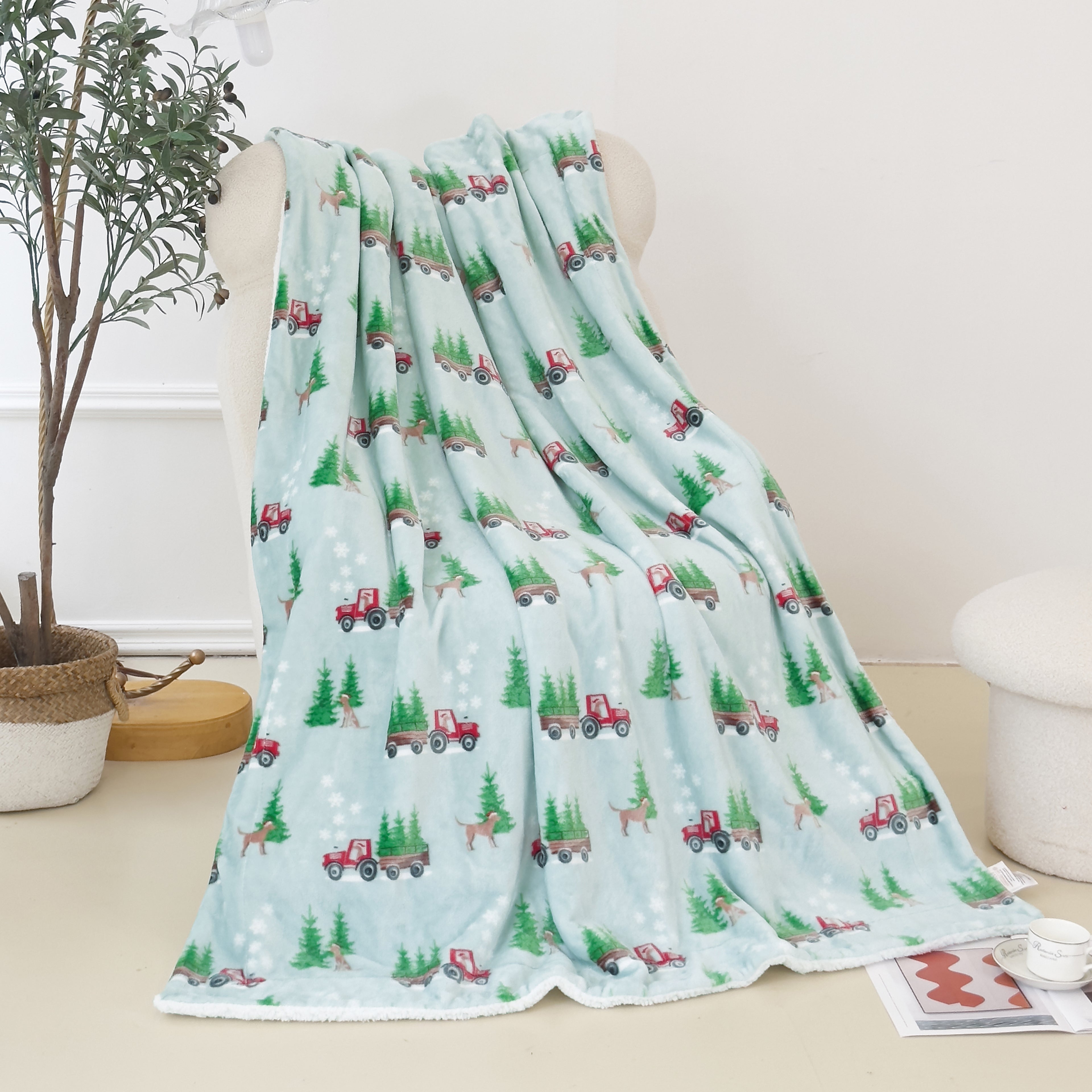 Christmas Sherpa Throw with Flannel Fleece - 50 x 60 inches