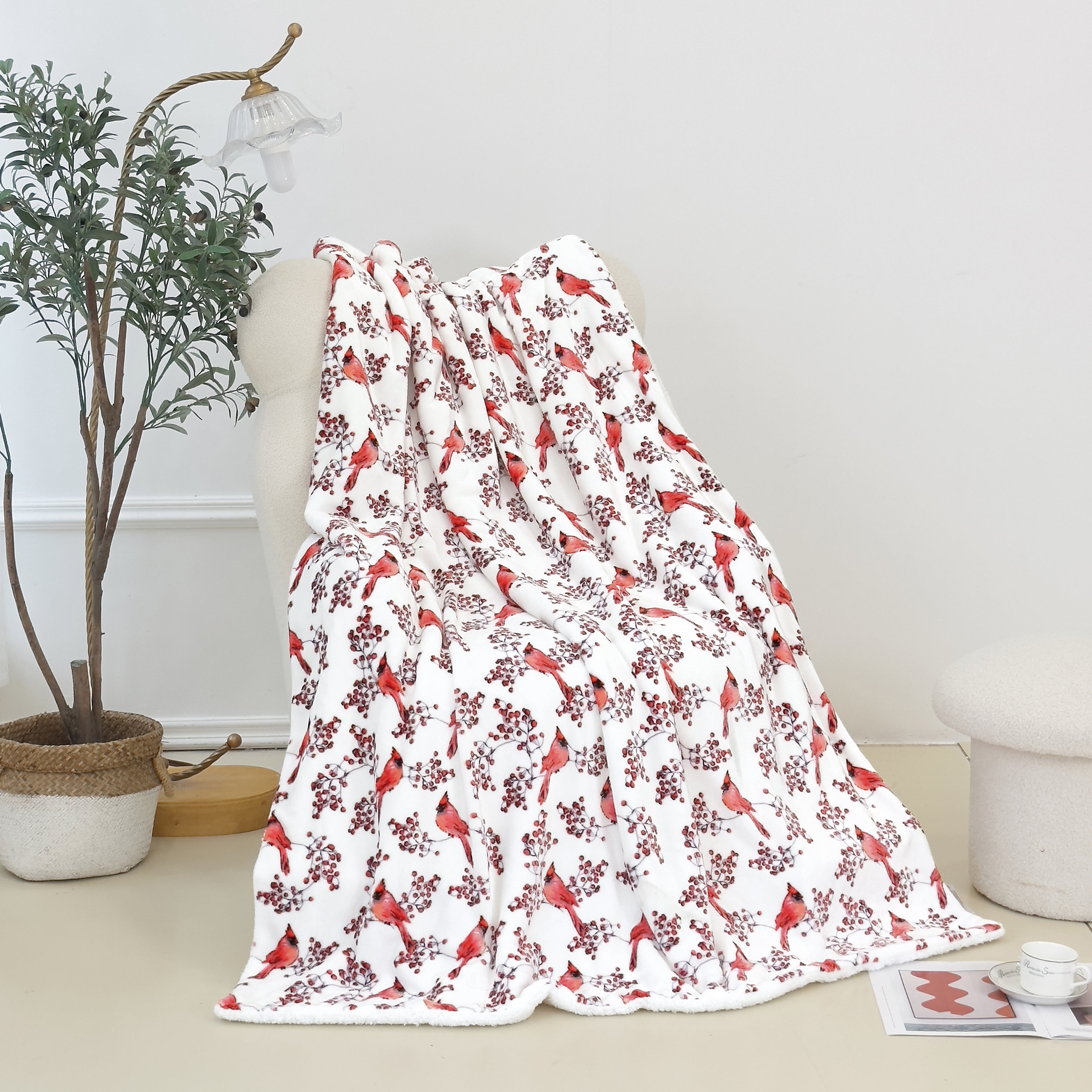 Christmas Sherpa Throw with Flannel Fleece - 50 x 60 inches
