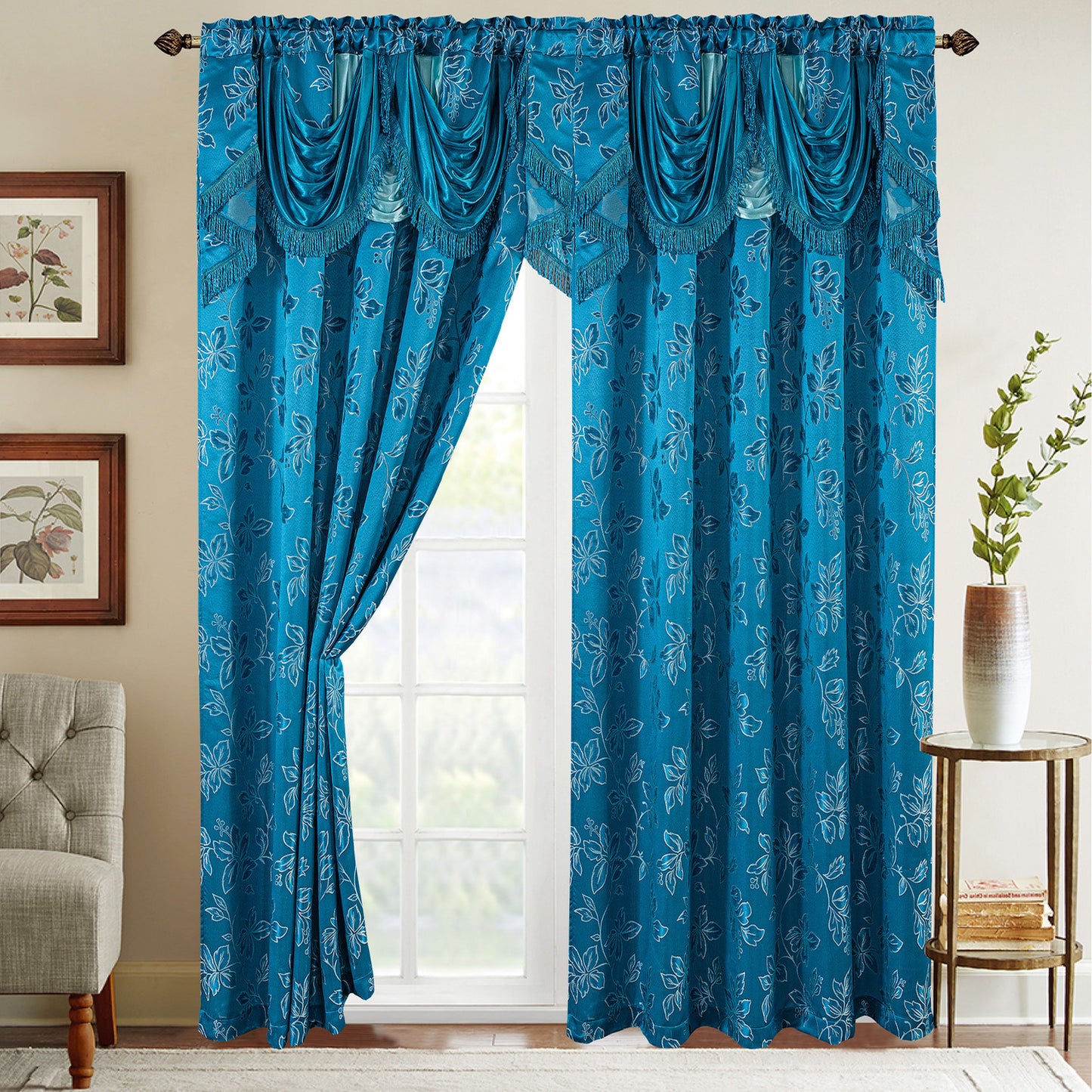 Elegant Comfort Set of 2 Shereen Jacquard Look Curtain Panels - 54" W x 84" L