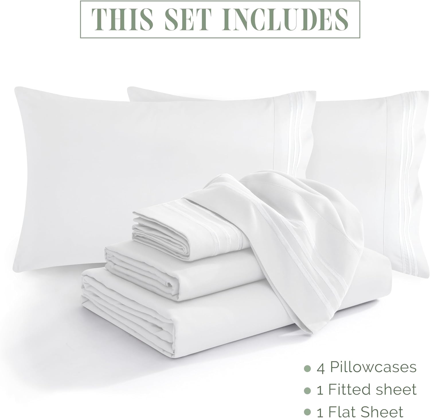 Extra deep Pocket 3 Line Embroidery, 6-Piece Sheet Set