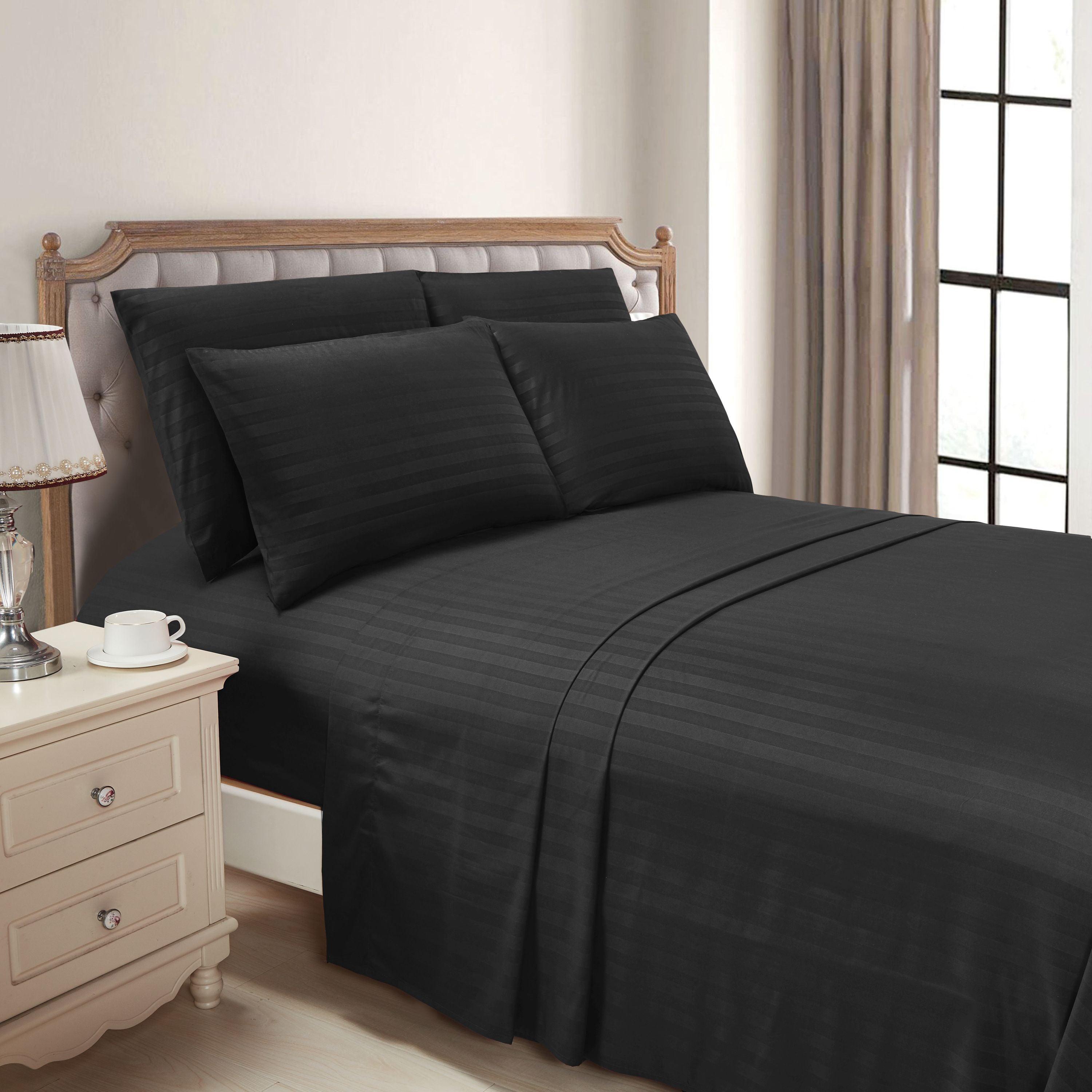 6-Piece Dobby Stripe Printed Bed Sheet Set- Soft as a Hotel Premium Quality