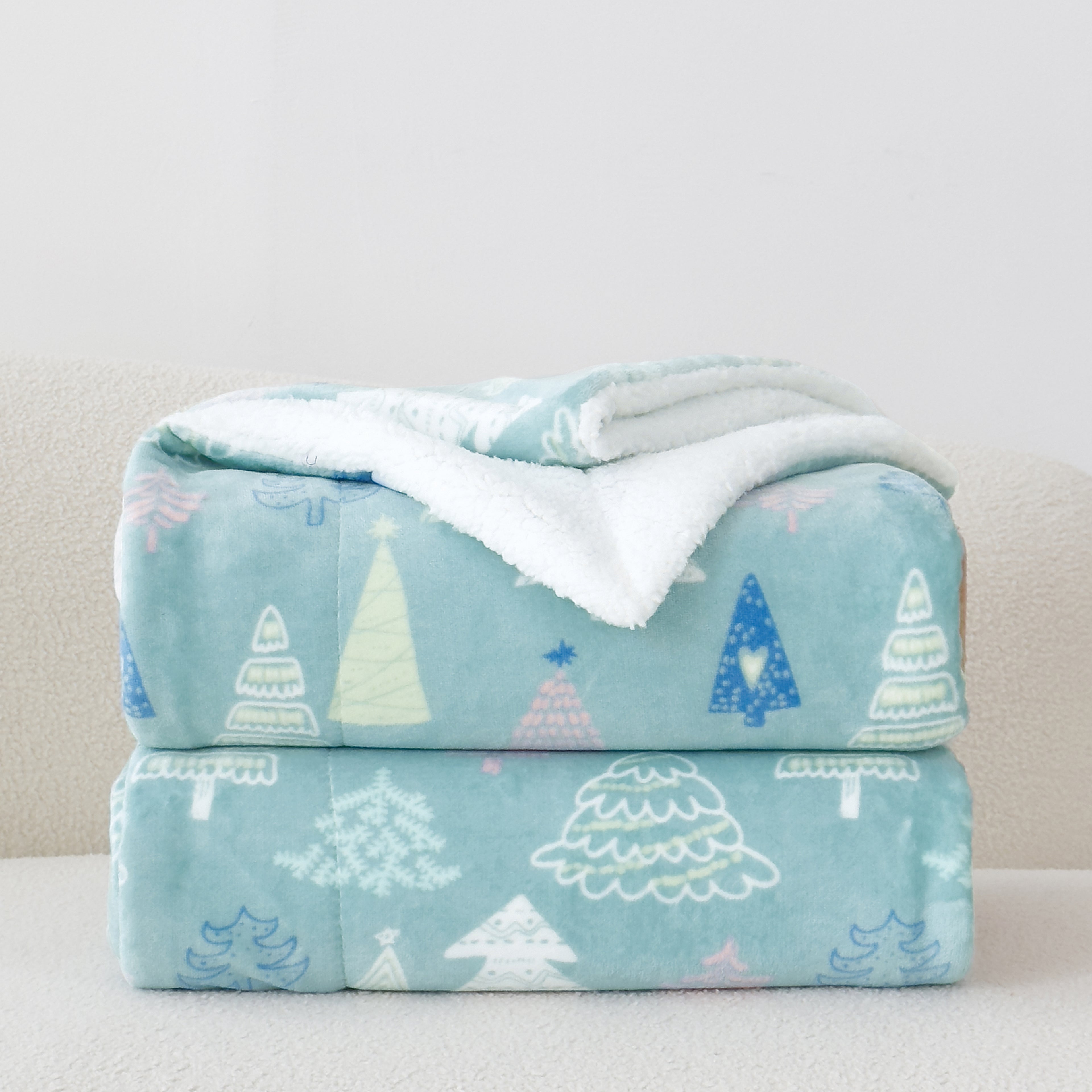 Christmas Sherpa Throw with Flannel Fleece - 50 x 60 inches