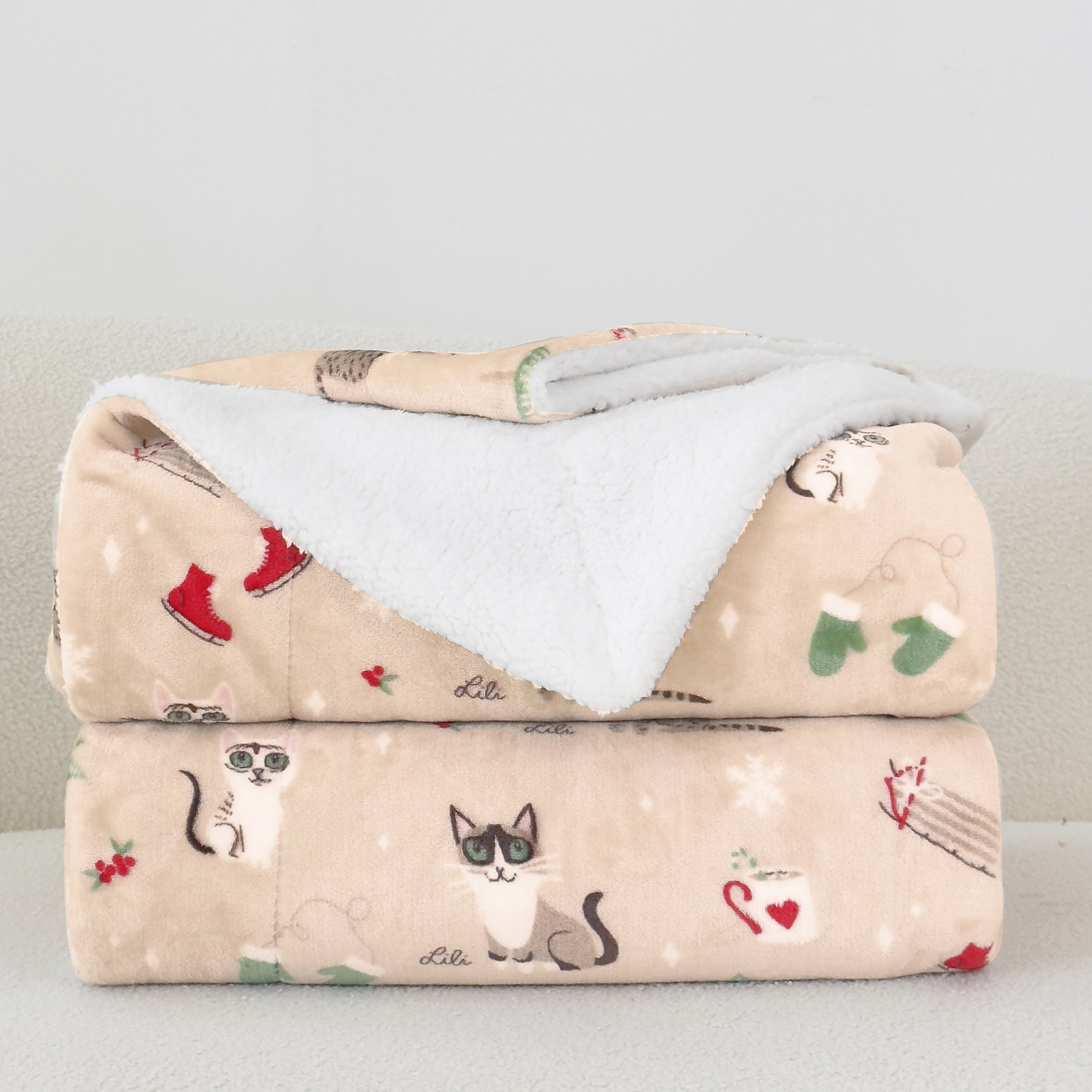 Christmas Sherpa Throw with Flannel Fleece - 50 x 60 inches