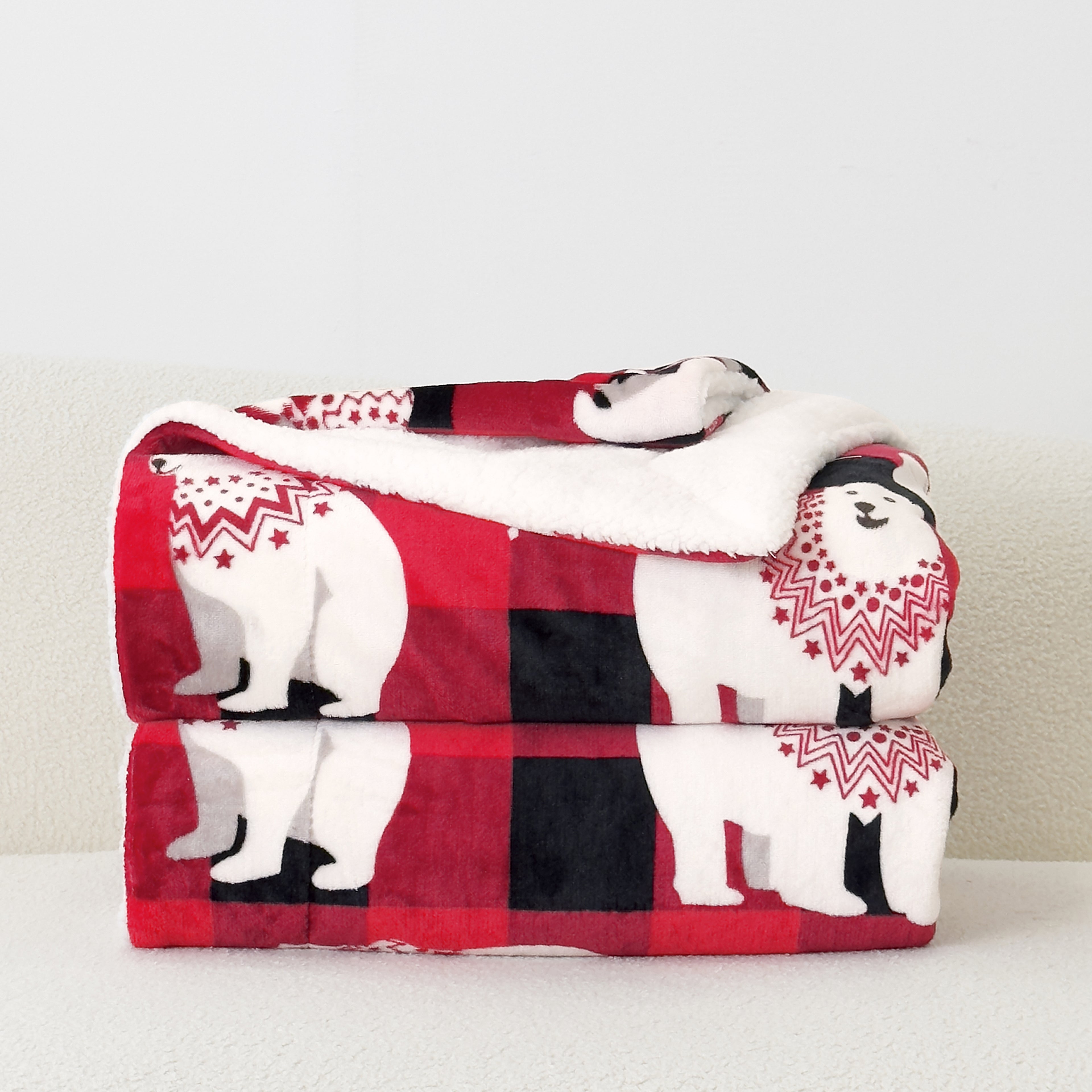 Christmas Sherpa Throw with Flannel Fleece - 50 x 60 inches
