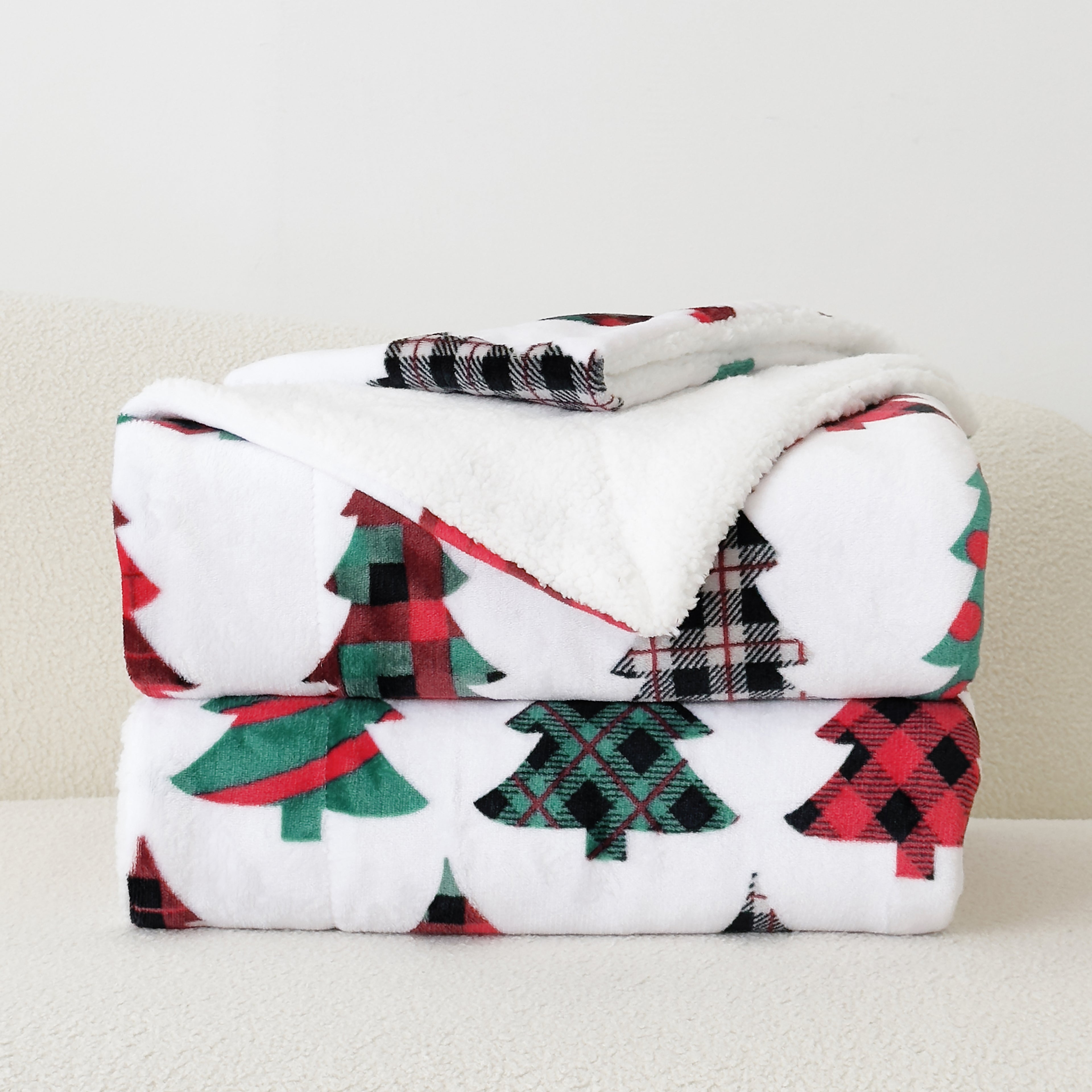 Christmas Sherpa Throw with Flannel Fleece - 50 x 60 inches