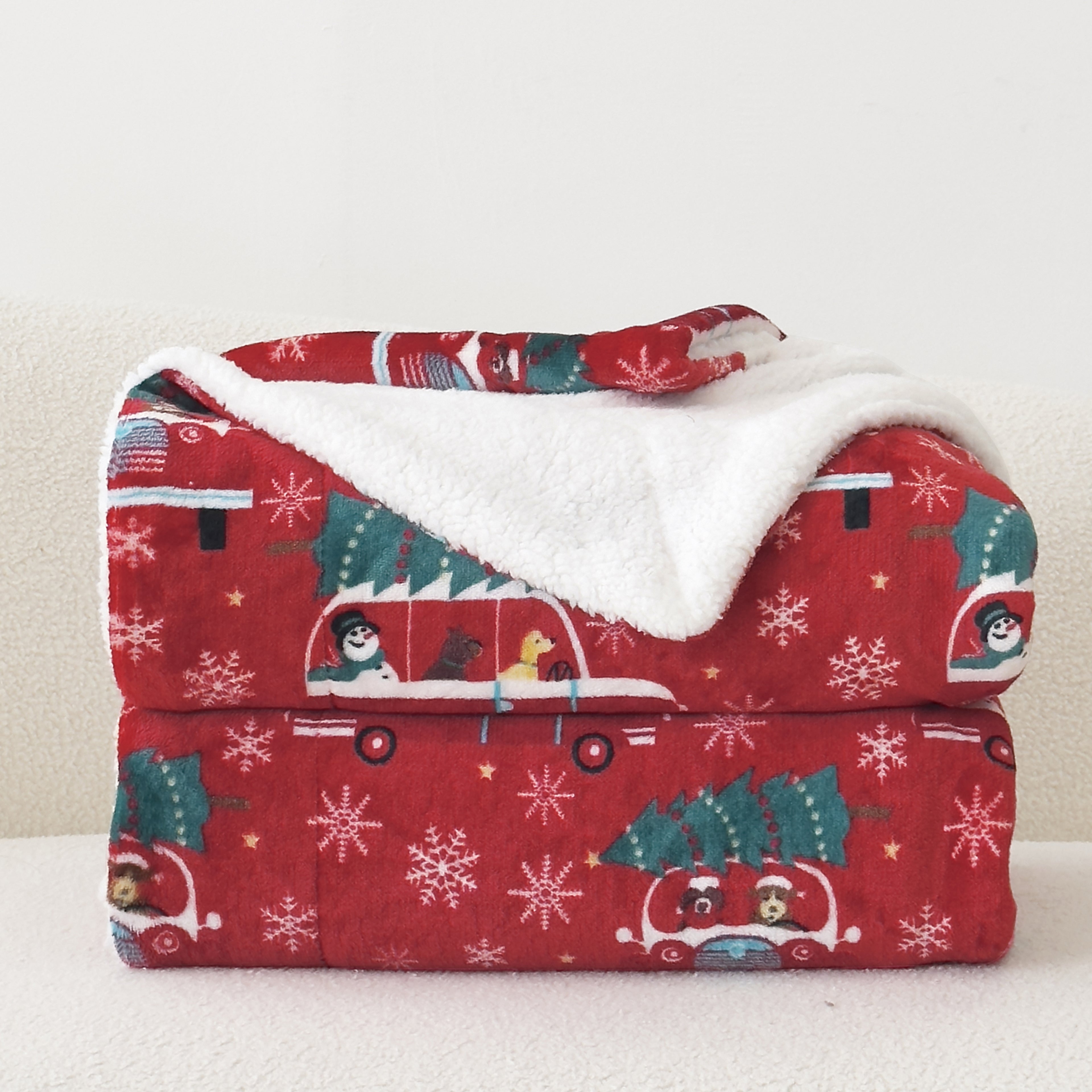 Christmas Sherpa Throw with Flannel Fleece - 50 x 60 inches