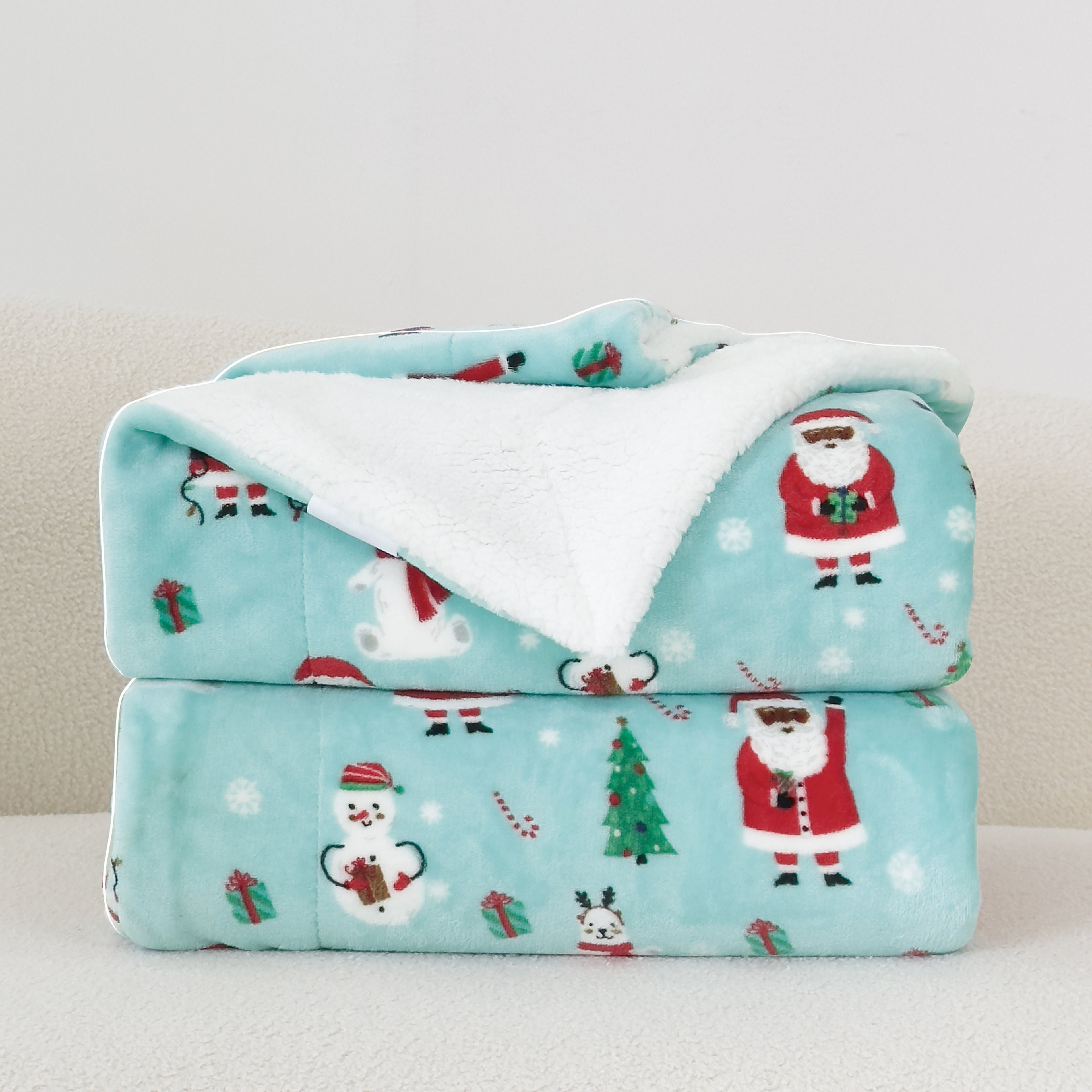 Christmas Sherpa Throw with Flannel Fleece - 50 x 60 inches