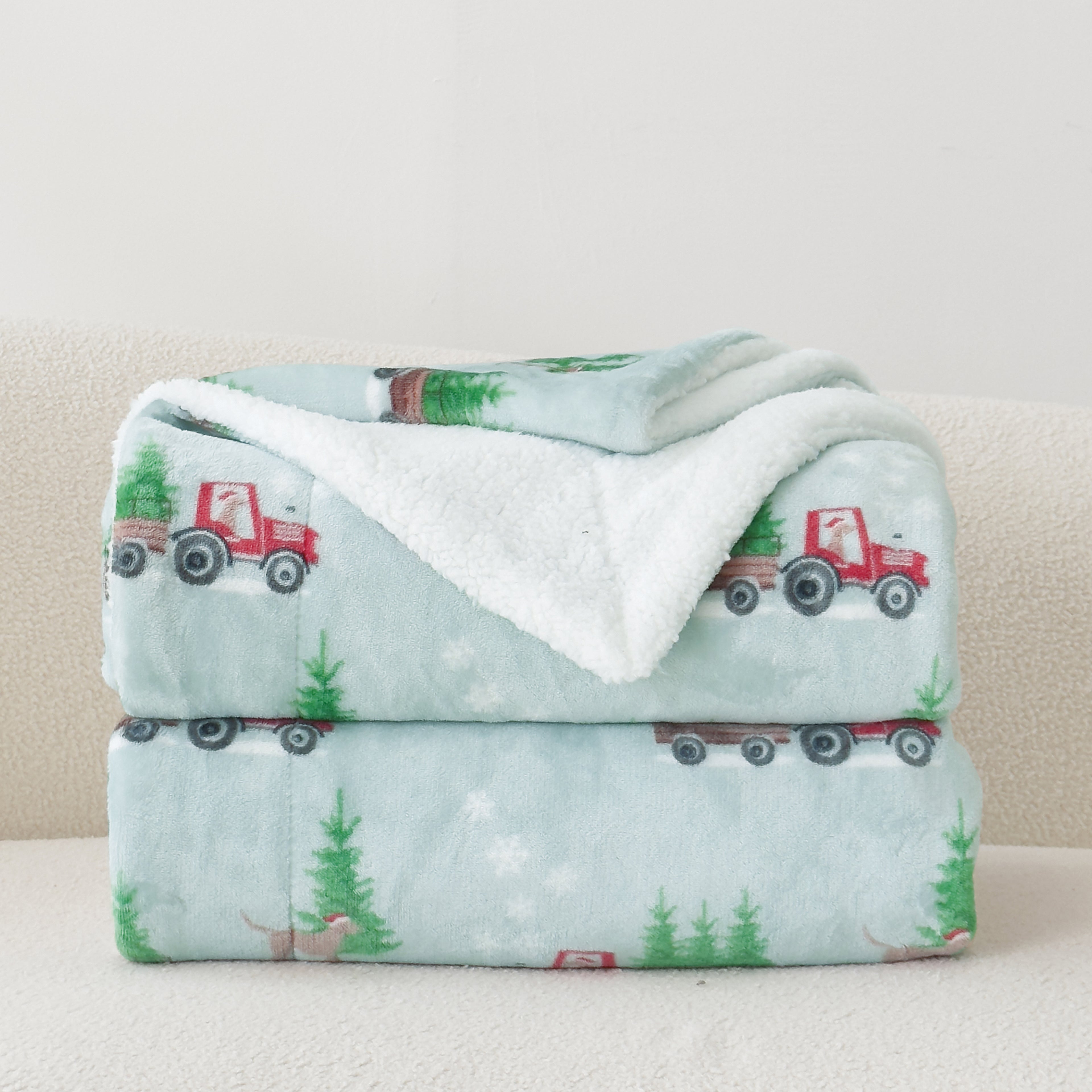 Christmas Sherpa Throw with Flannel Fleece - 50 x 60 inches