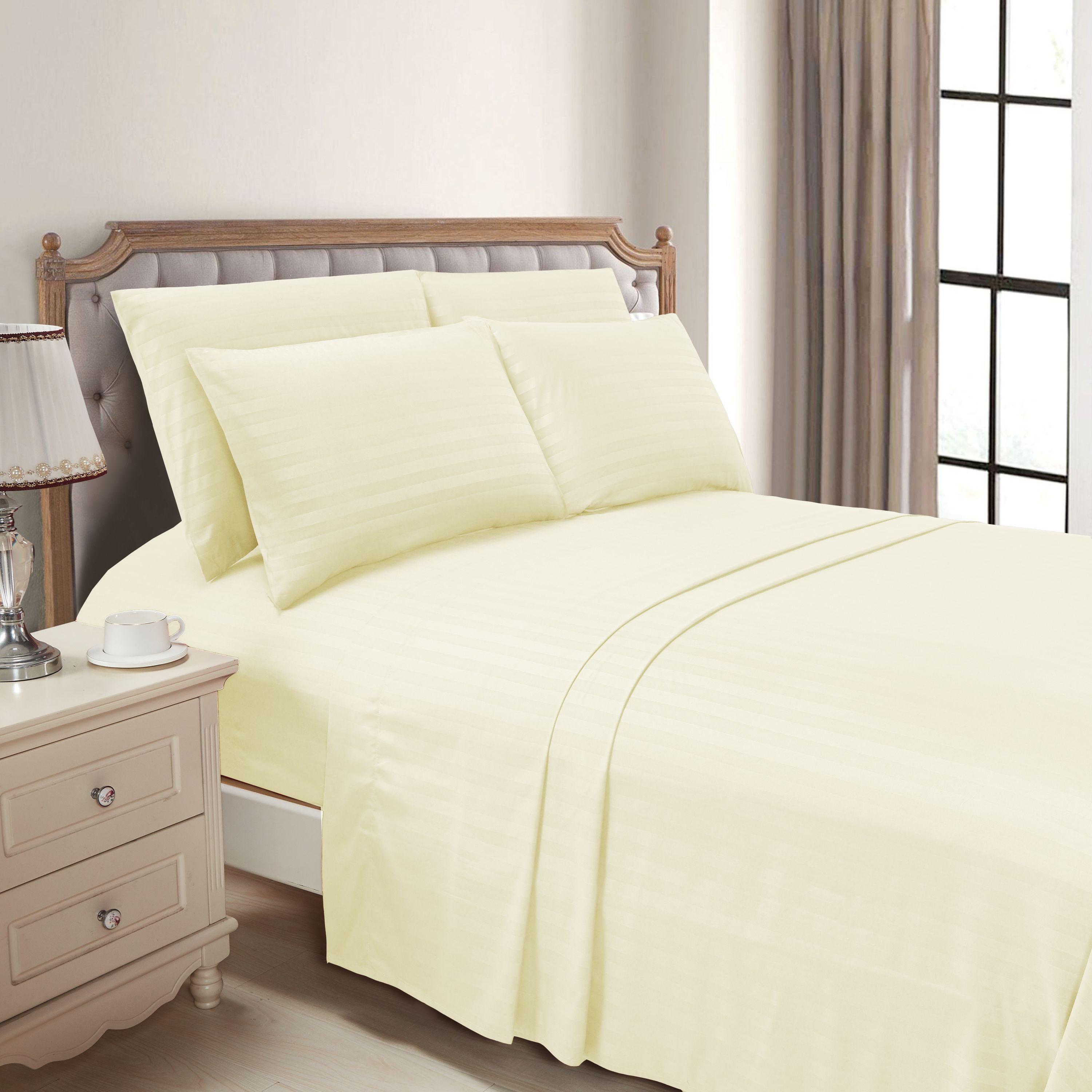6-Piece Dobby Stripe Printed Bed Sheet Set- Soft as a Hotel Premium Quality