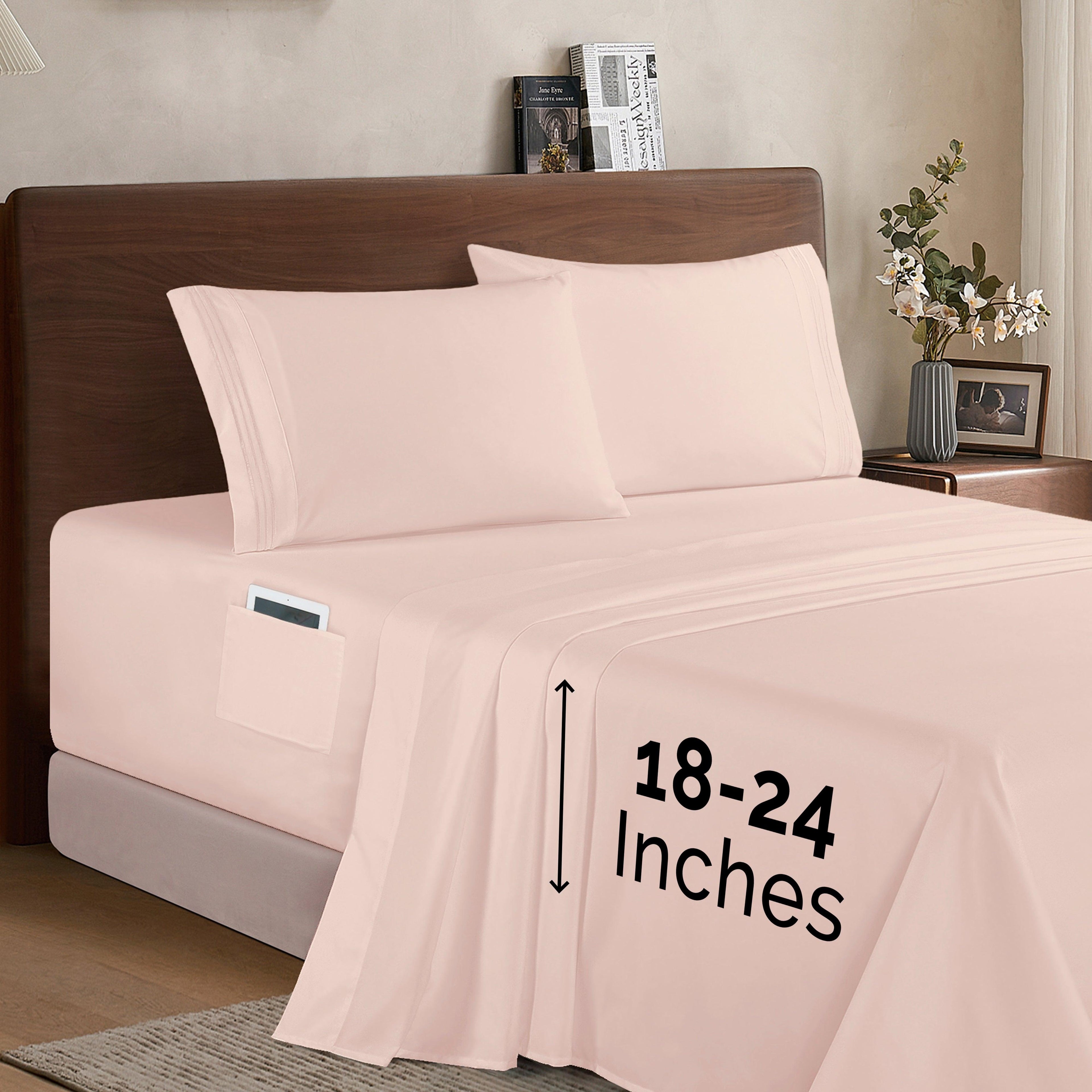 Extra deep 18-24 Inch Pocket 3 Line Embroidery, 4-Piece Sheet Set, Bright Shades