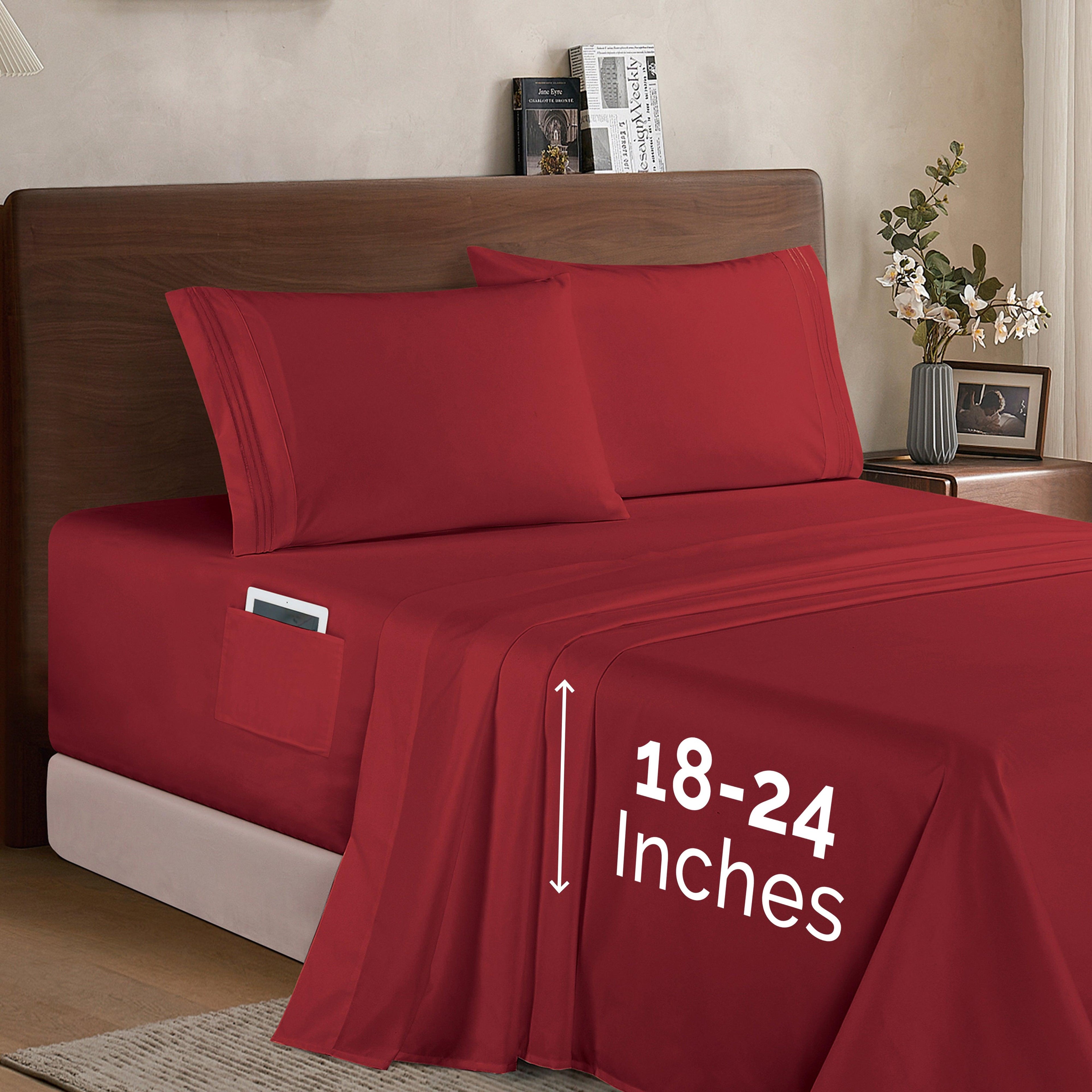 Extra deep 18-24 Inch Pocket 3 Line Embroidery, 4-Piece Sheet Set, Moody Shades