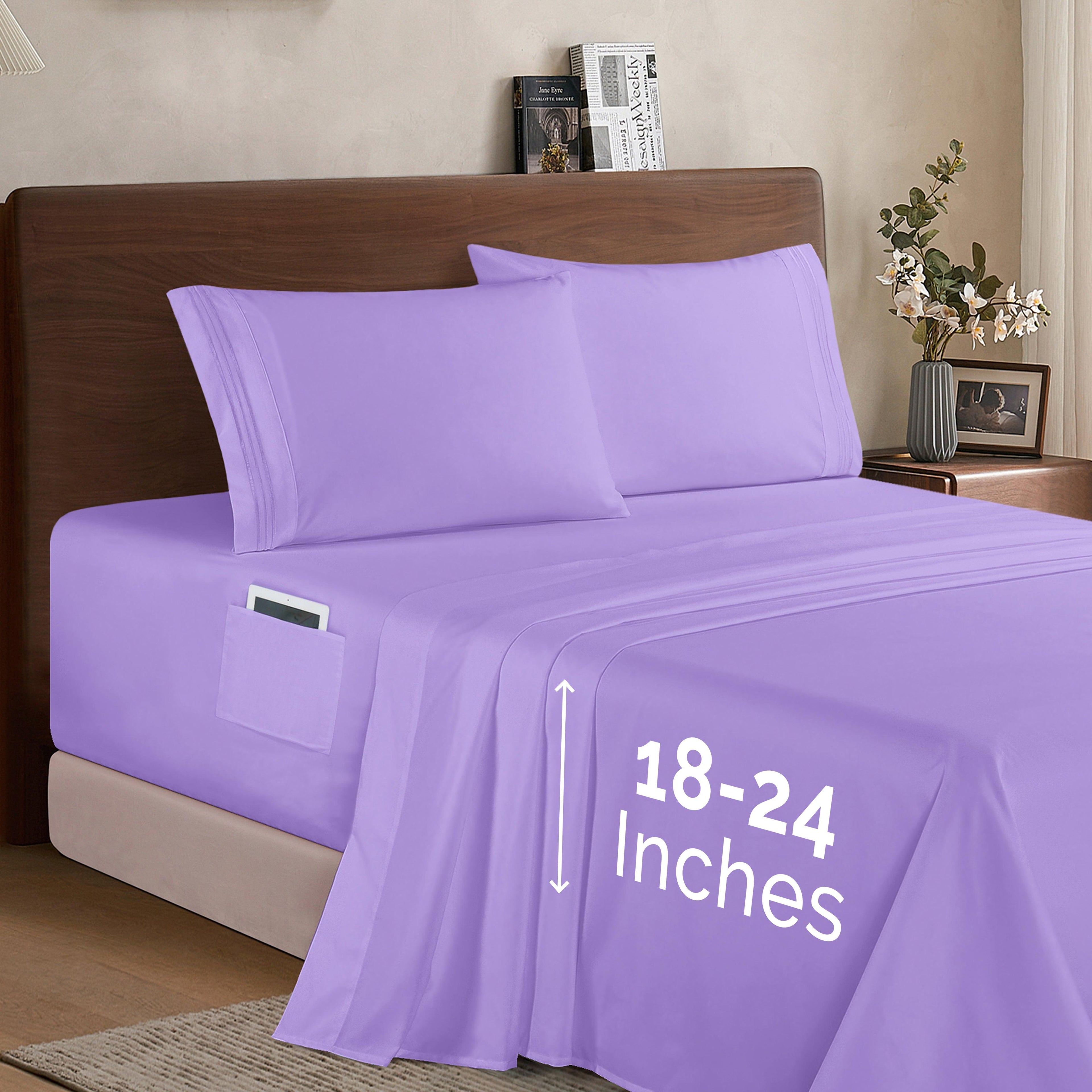 Extra deep 18-24 Inch Pocket 3 Line Embroidery, 4-Piece Sheet Set, Bright Shades