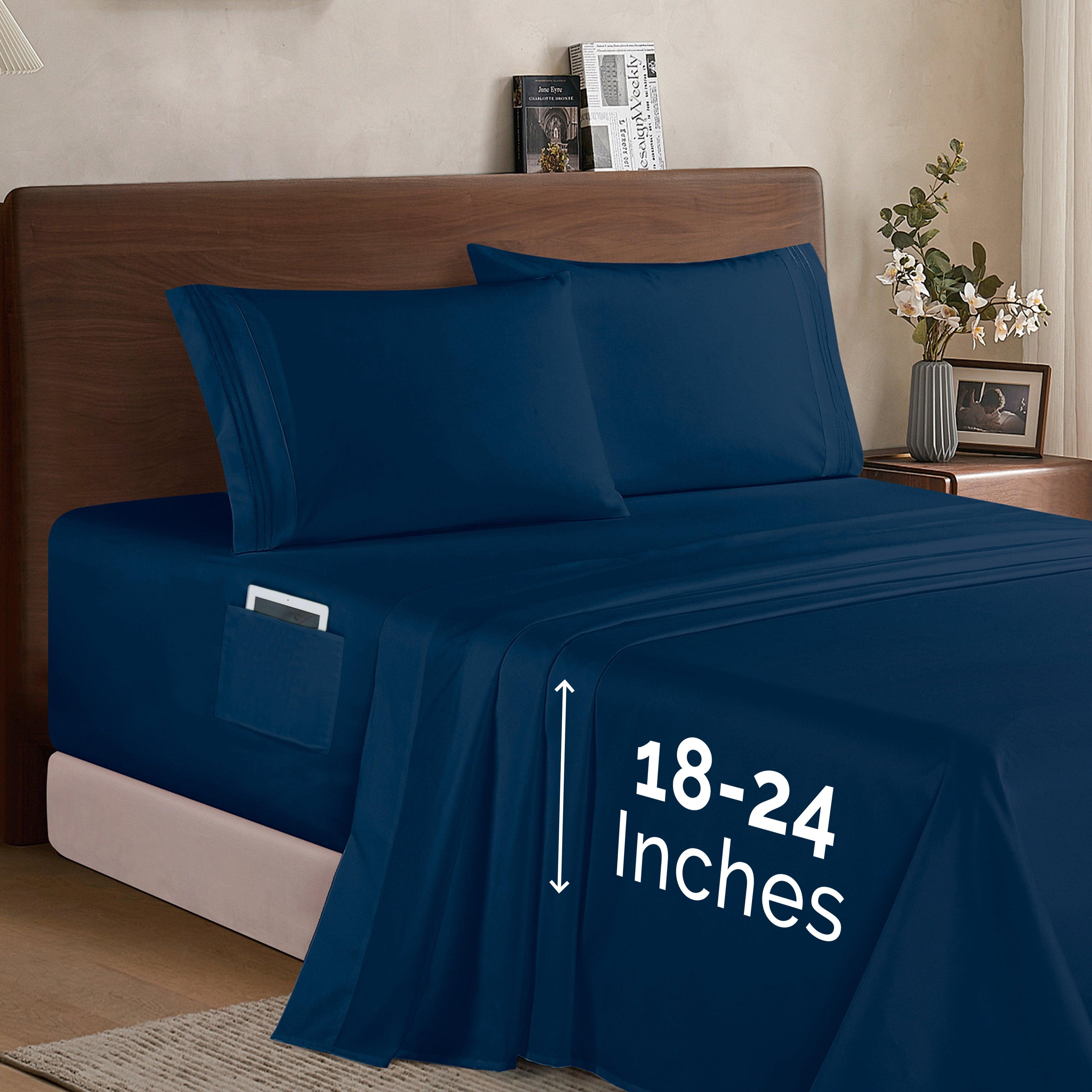 Extra deep 18-24 Inch Pocket 3 Line Embroidery, 4-Piece Sheet Set, Moody Shades