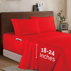 Extra deep 18-24 Inch Pocket 3 Line Embroidery, 4-Piece Sheet Set, Bright Shades